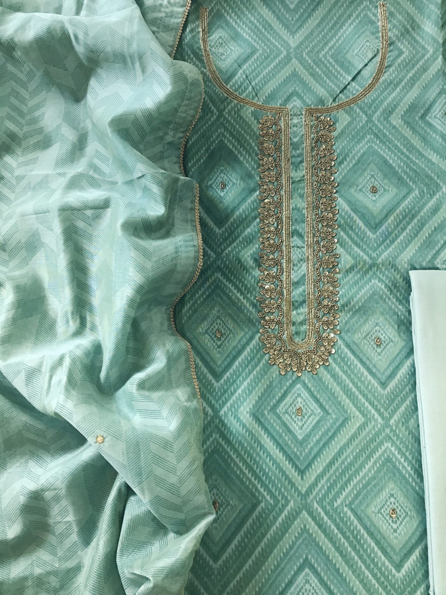 Soft Chanderi Printed Hand Embroidered Suit - Blue