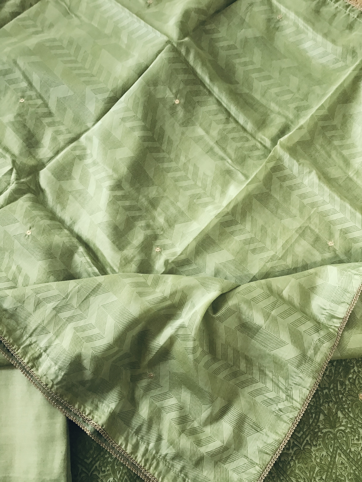 Soft Chanderi Printed Hand Embroidered Suit - Green