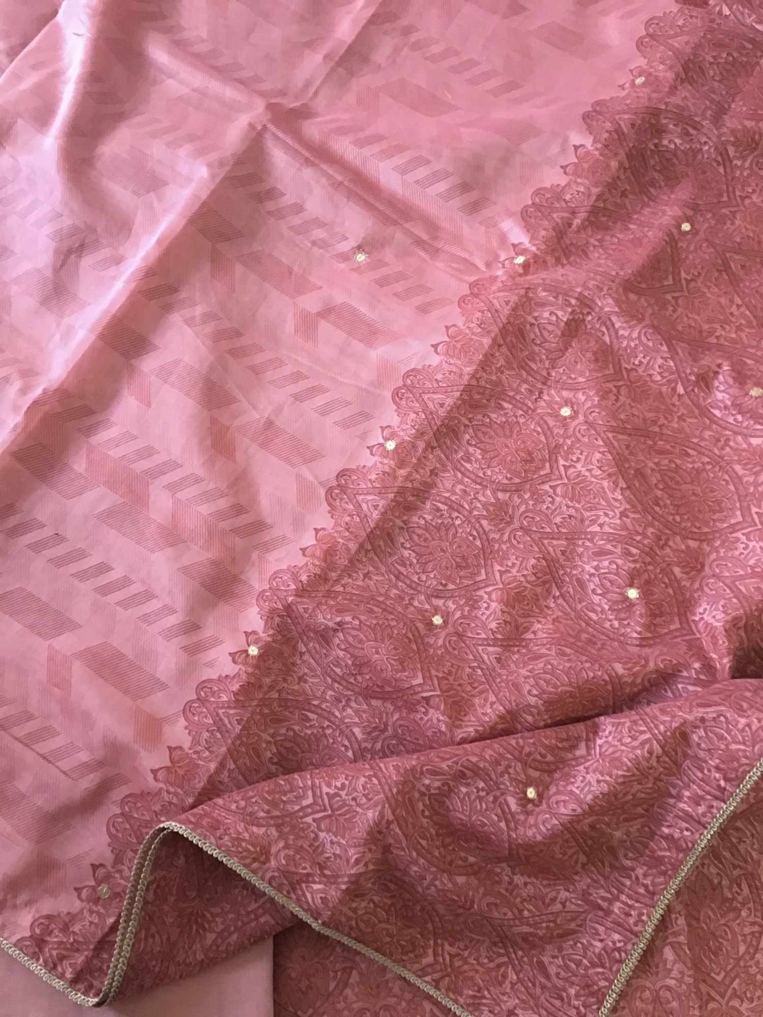 Soft Chanderi Printed Hand Embroidered Suit - Pink