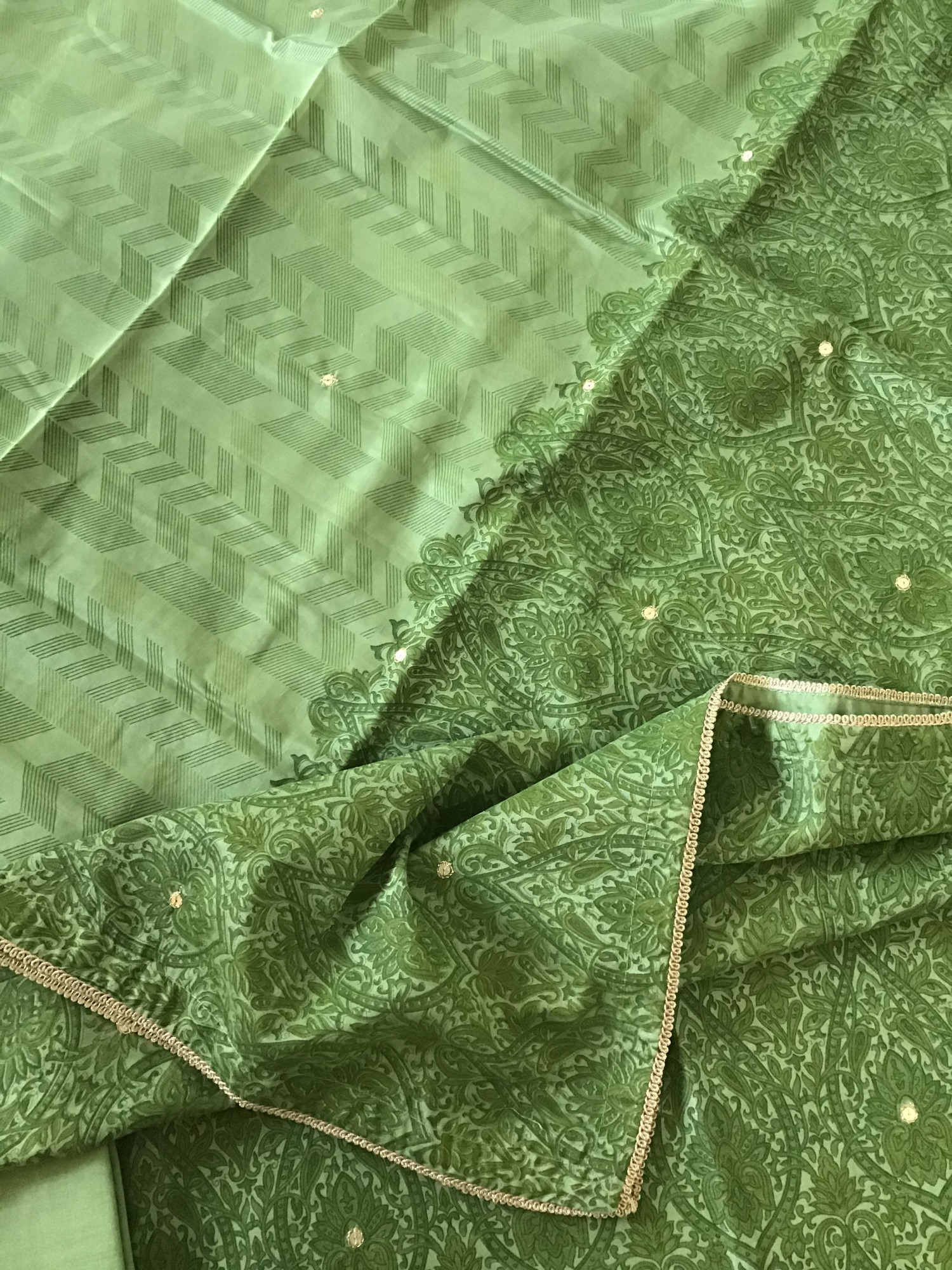 Soft Chanderi Printed Hand Embroidered Suit - Green