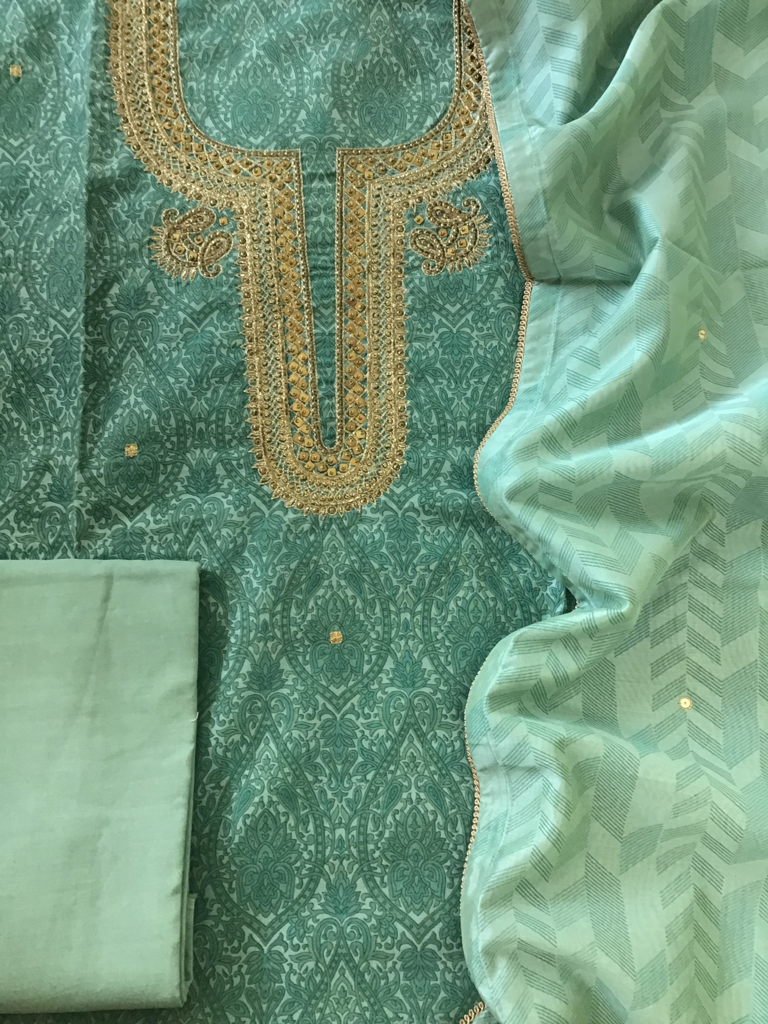 Soft Chanderi Printed Hand Embroidered Suit - Blue