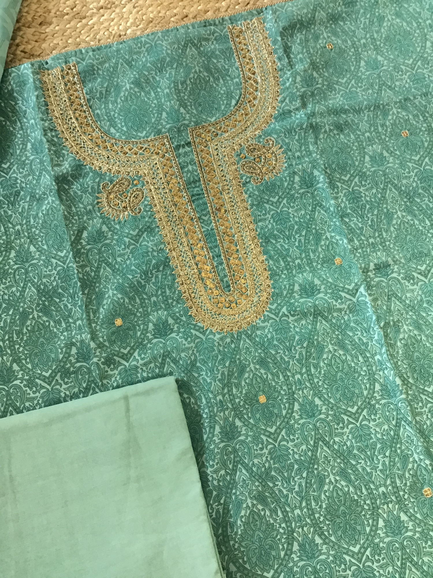 Soft Chanderi Printed Hand Embroidered Suit - Blue