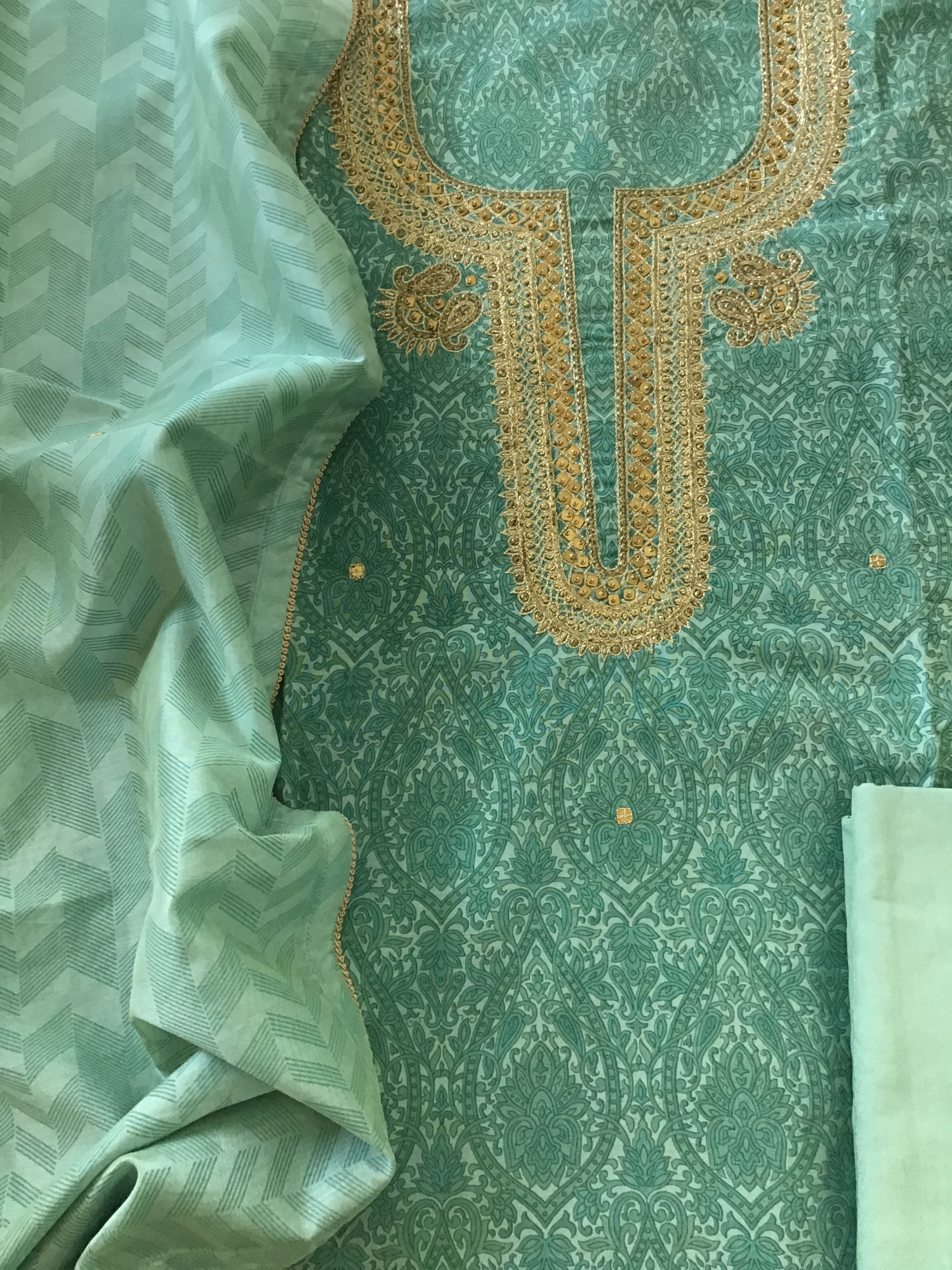 Soft Chanderi Printed Hand Embroidered Suit - Blue