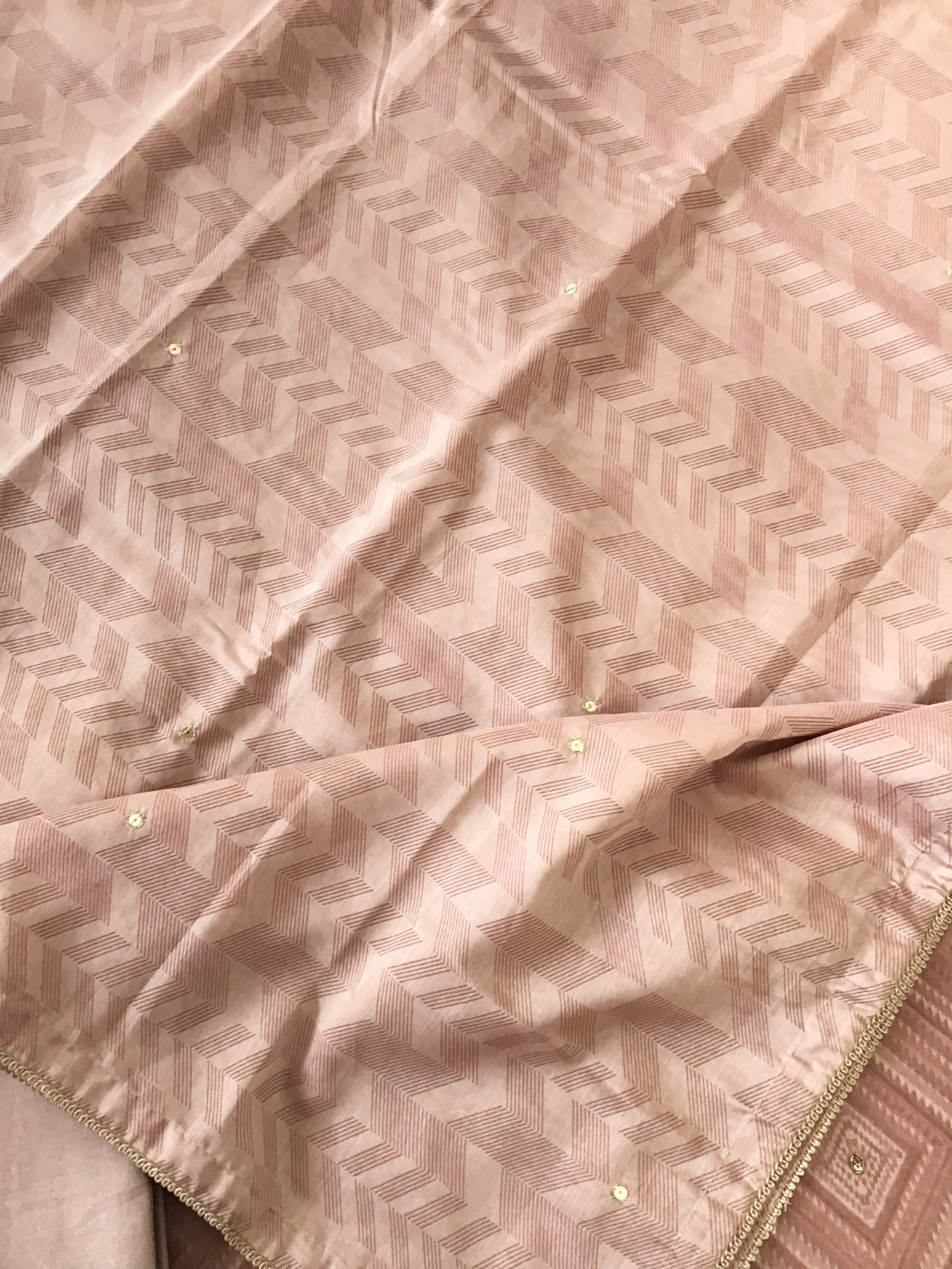 Soft Chanderi Printed Hand Embroidered Suit - Onion Pink