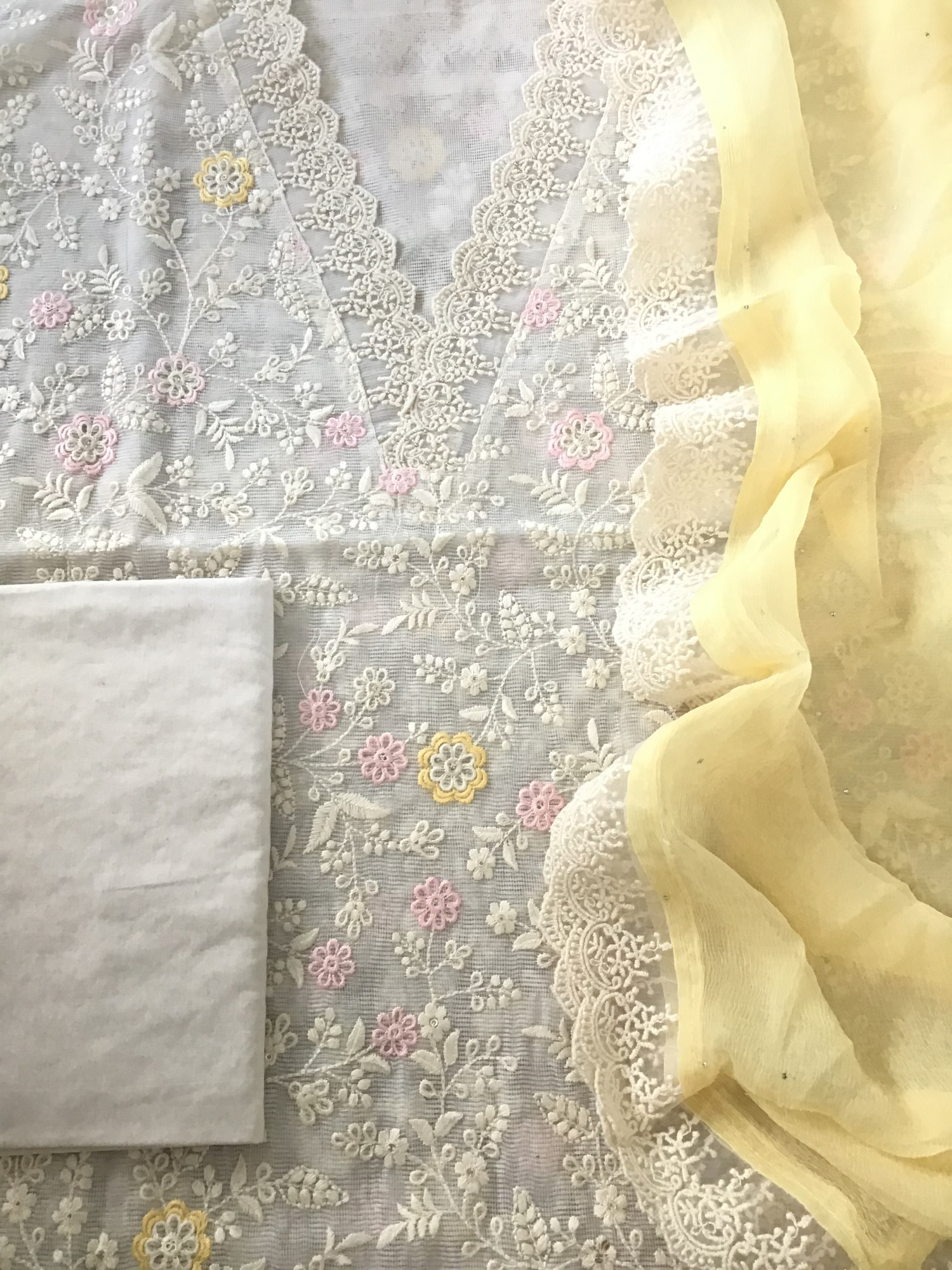 Soft Supernet Embroidered Suit - Off White