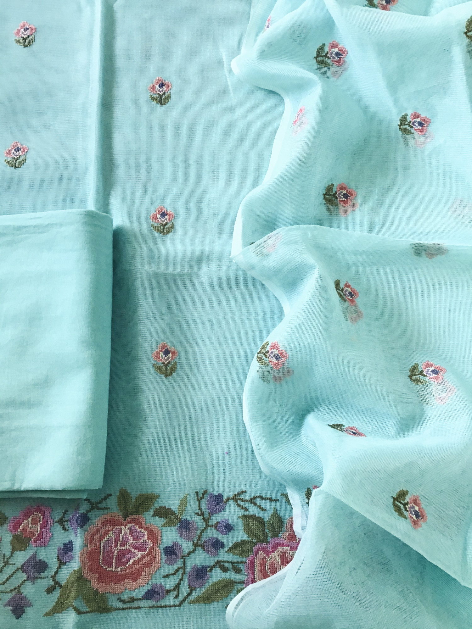 Soft Supernet Embroidered Suit - Blue