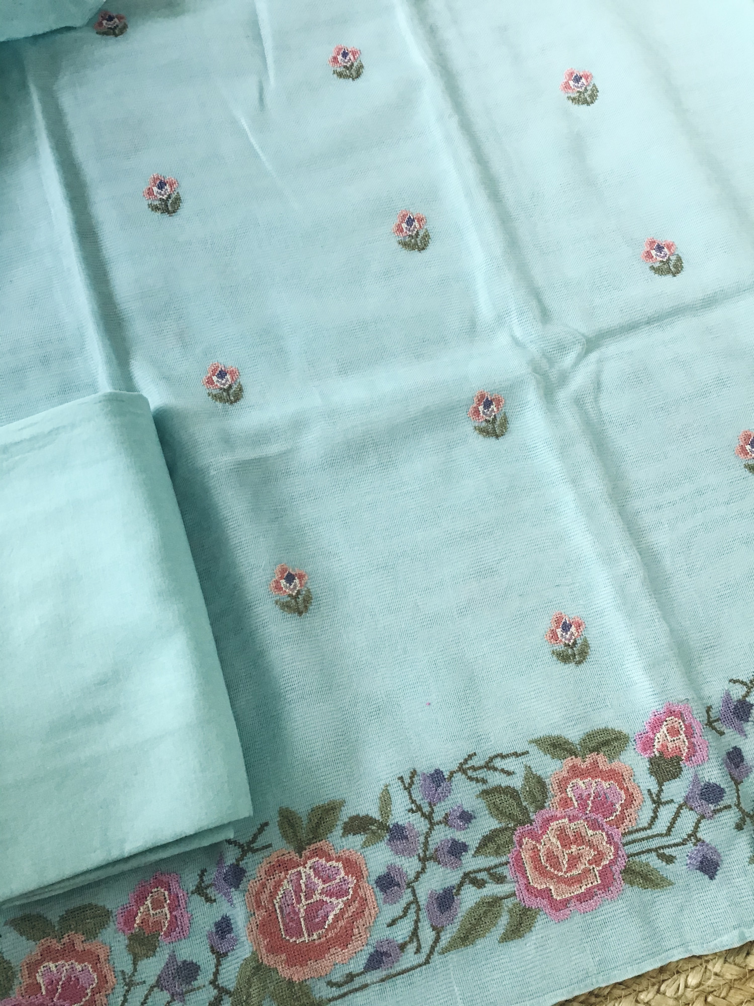 Soft Supernet Embroidered Suit - Blue