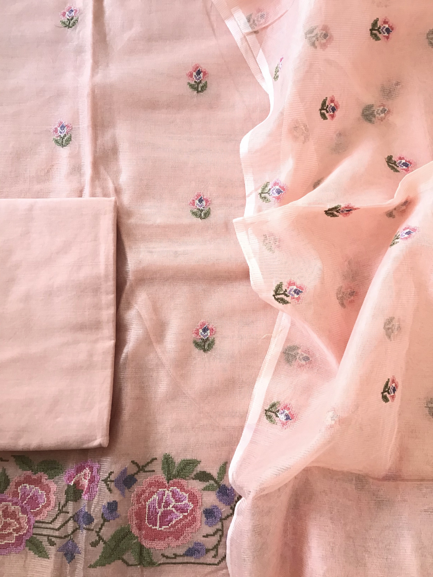 Soft Supernet Embroidered Suit - Peach