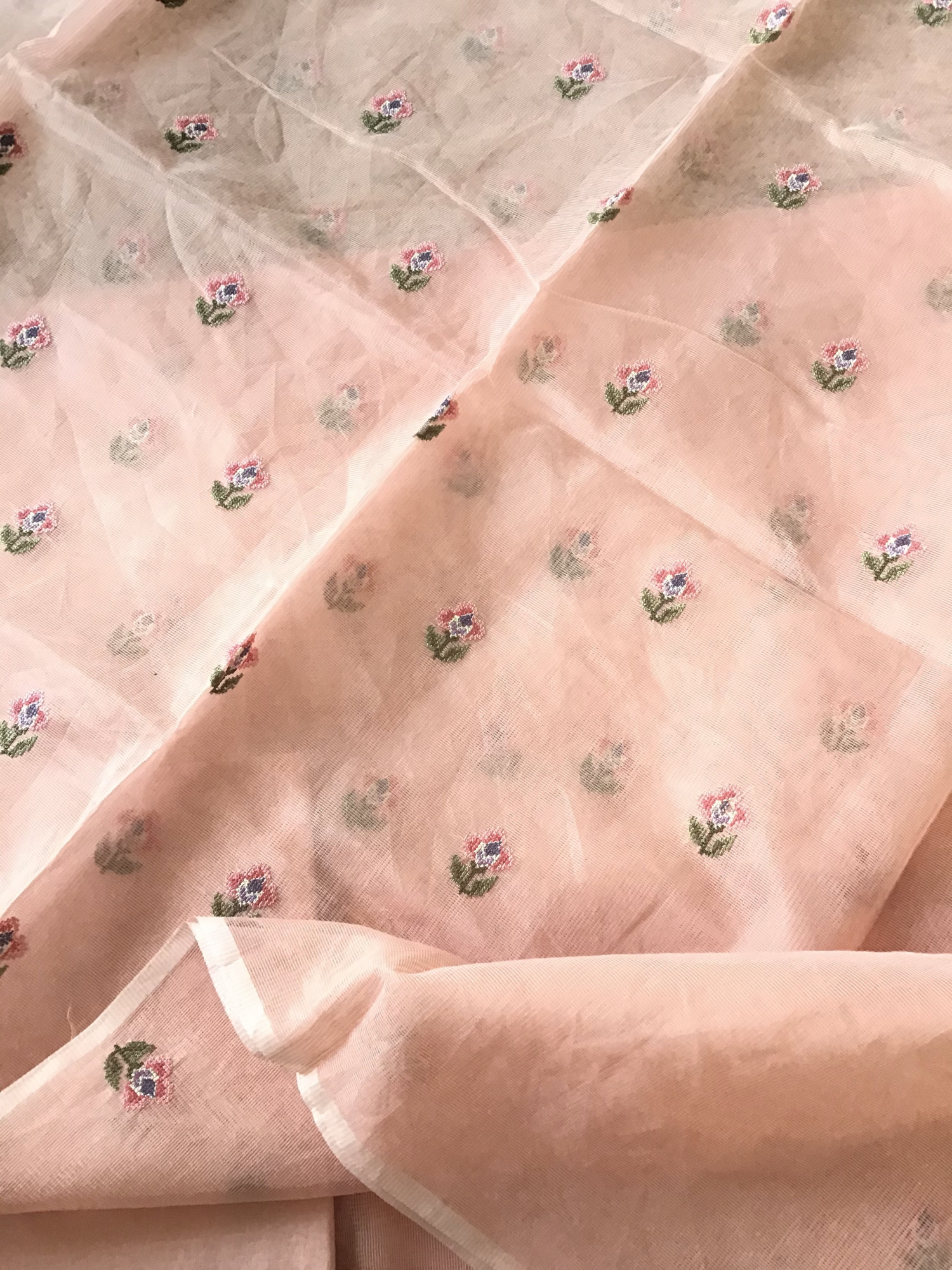 Soft Supernet Embroidered Suit - Peach