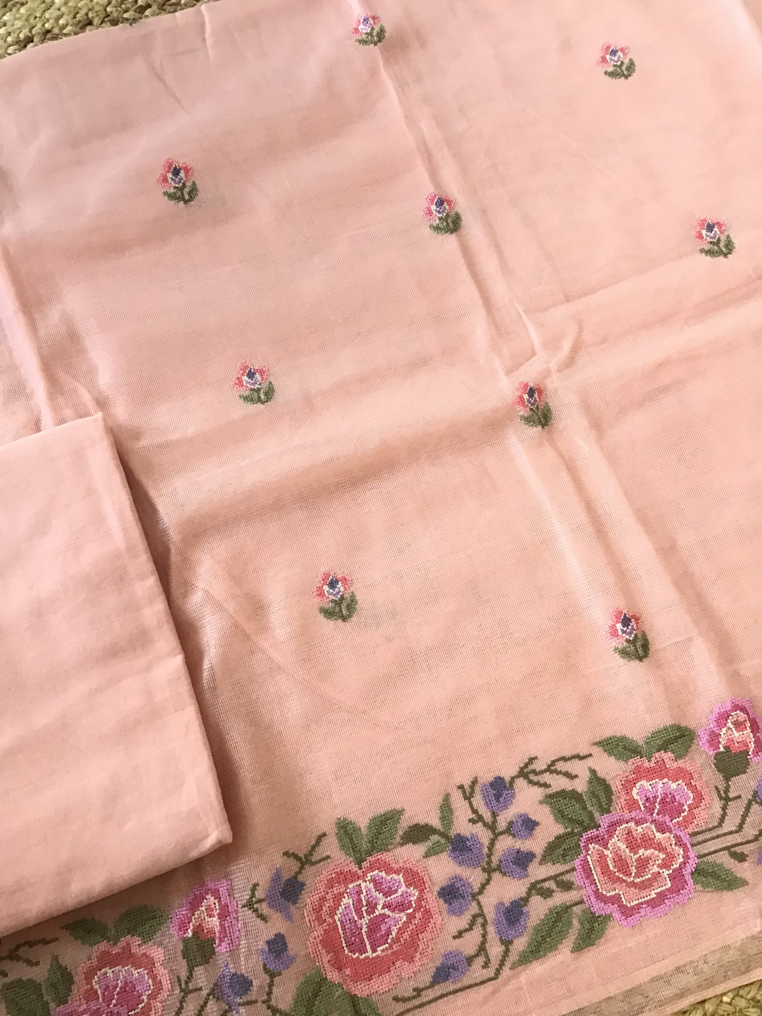 Soft Supernet Embroidered Suit - Peach