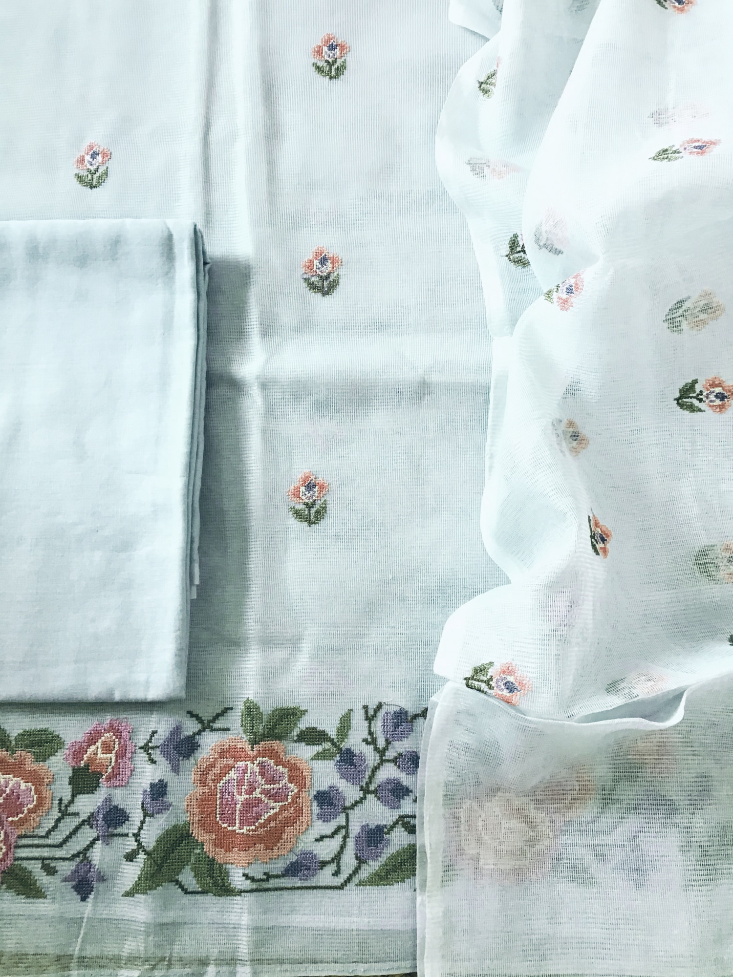 Soft Supernet Embroidered Suit - Grey