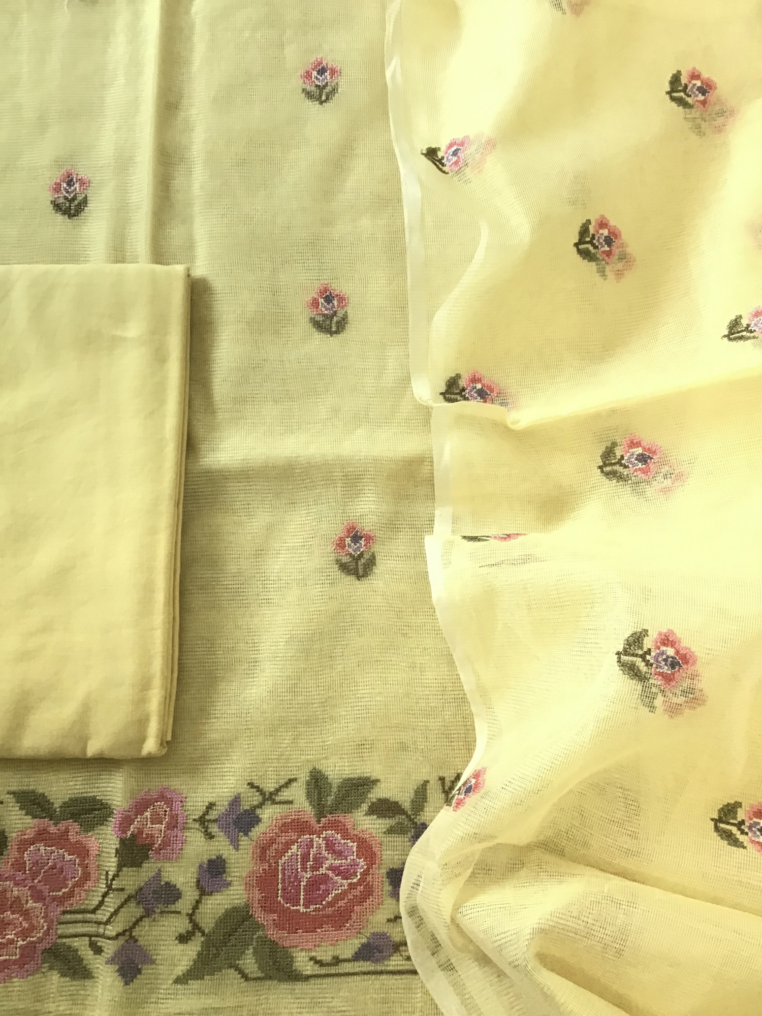 Soft Supernet Embroidered Suit - Yellow