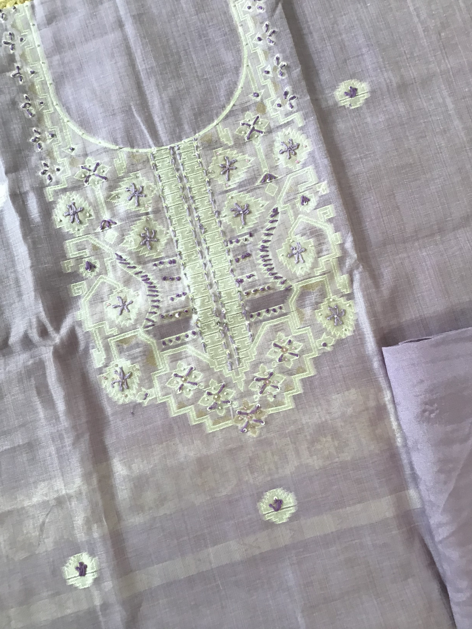 Soft Slub Chanderi Jamdani Weaved Embroidered Suit - Purple