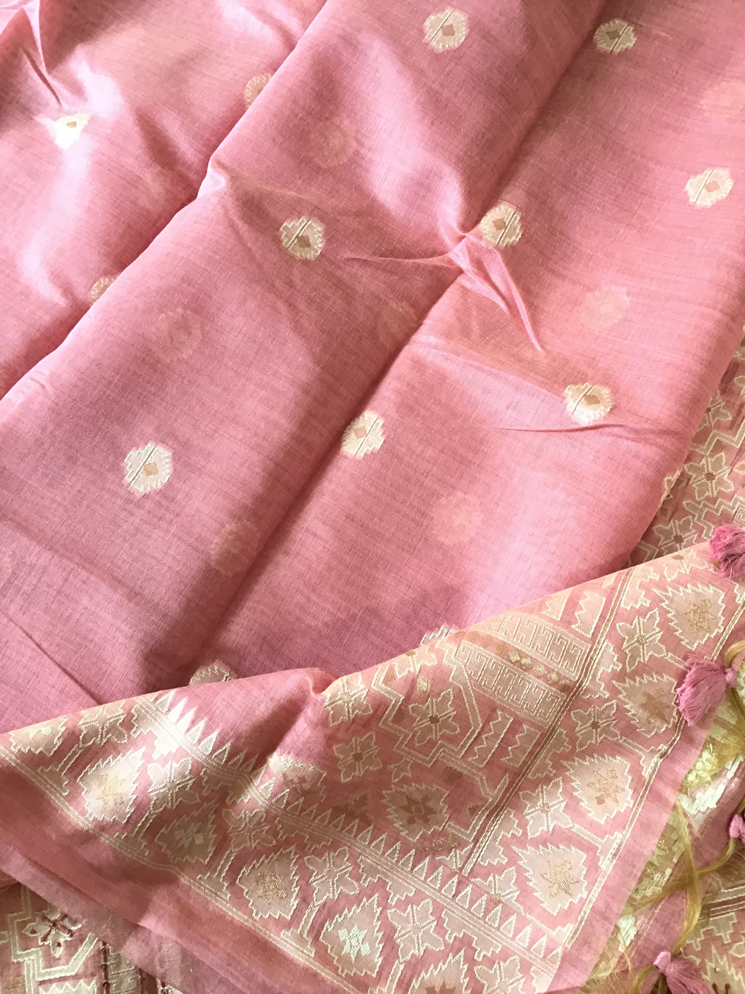 Soft Slub Chanderi Jamdani Weaved Embroidered Suit - Pink