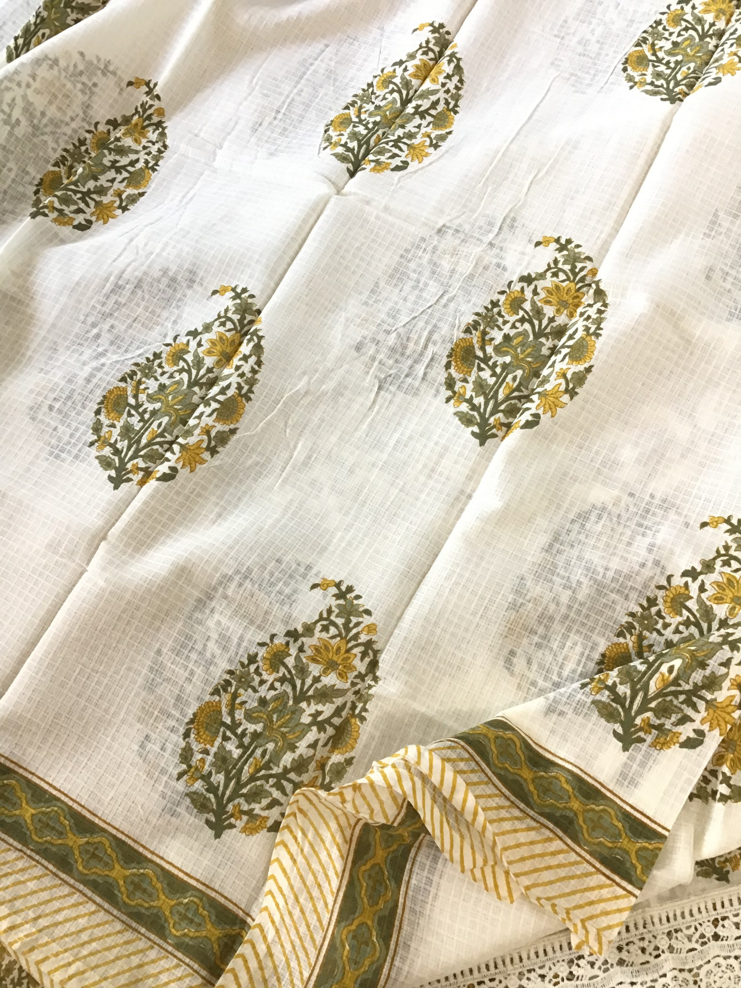 Pure Fine Cotton Printed Embroidered Suit - WhiteYellow