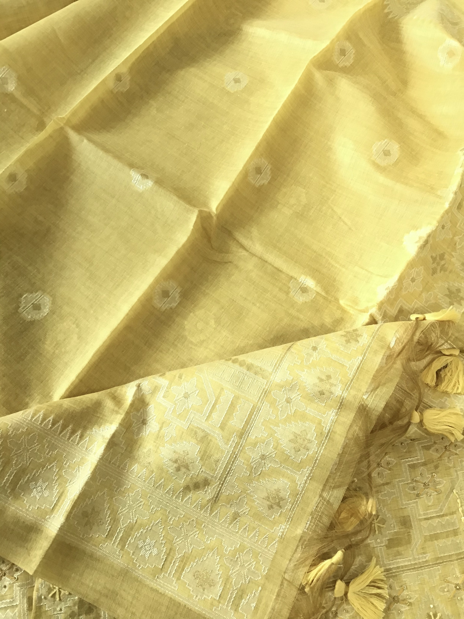 Soft Slub Chanderi Jamdani Weaved Embroidered Suit - Yellow