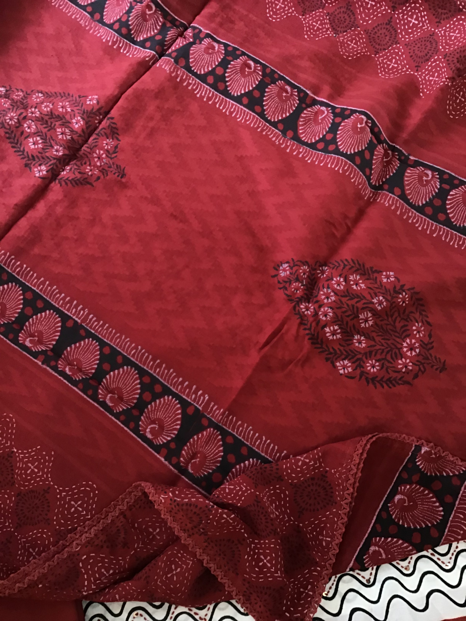 Pure Fine Cotton Printed Embroidered Suit - White