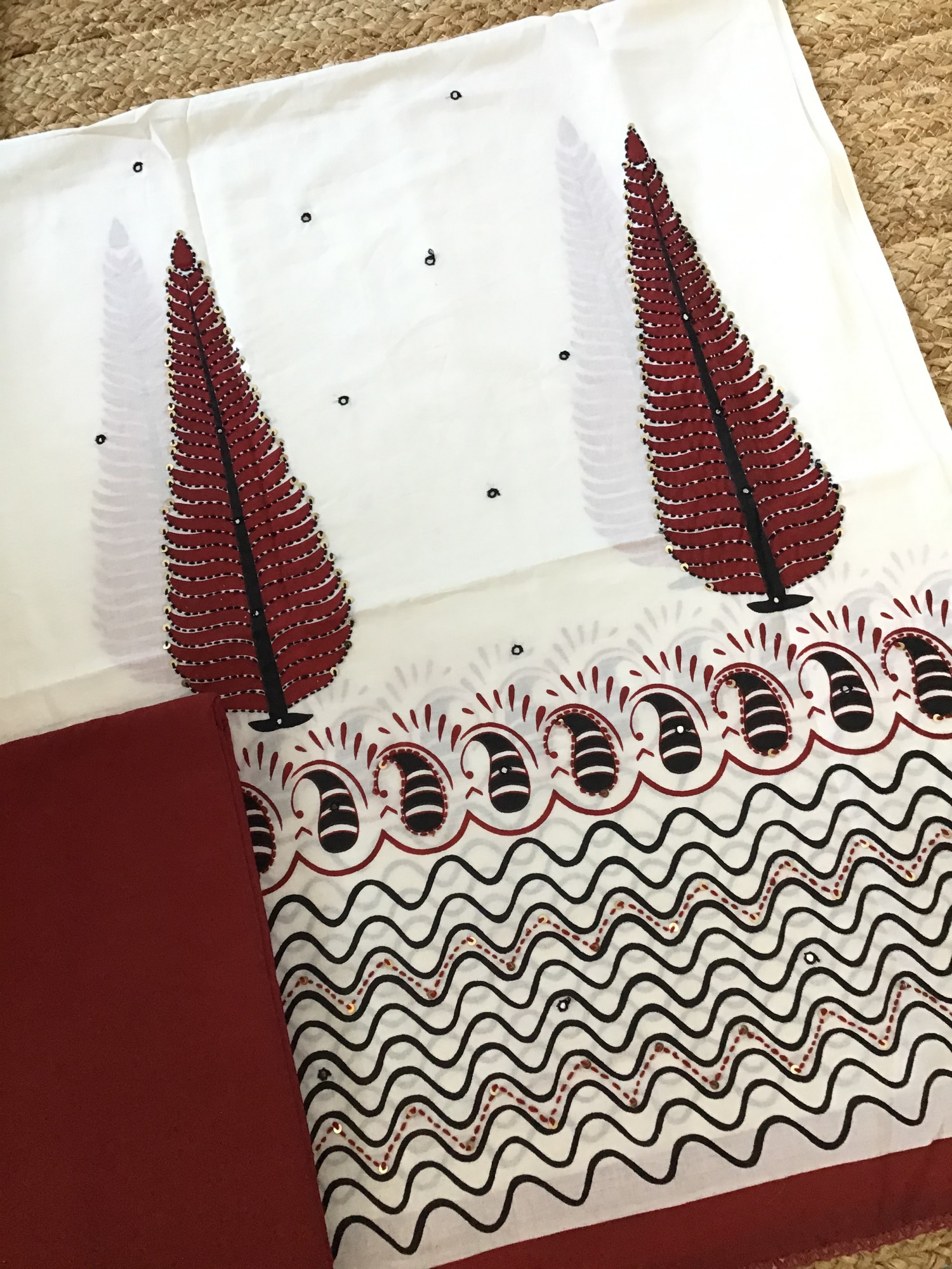 Pure Fine Cotton Printed Embroidered Suit - White