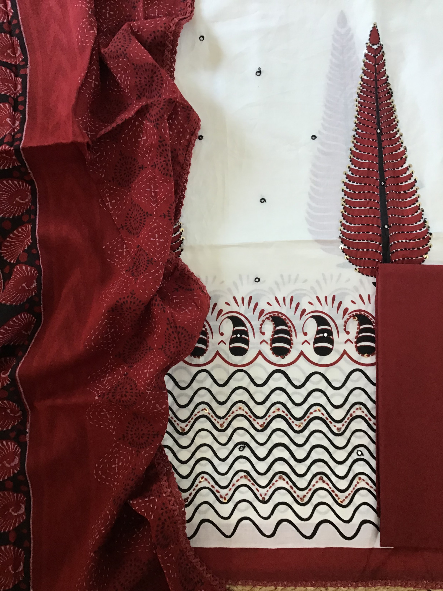 Pure Fine Cotton Printed Embroidered Suit - White