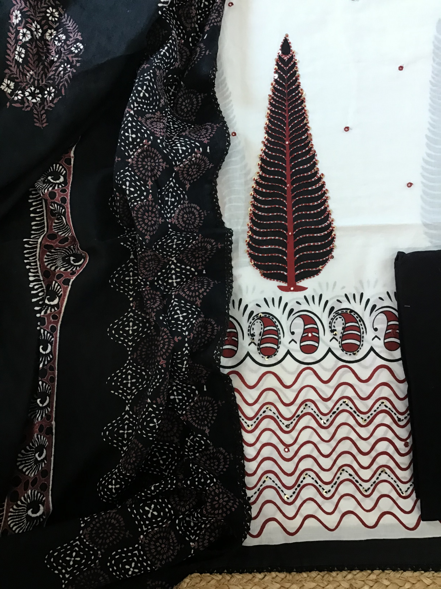 Pure Fine Cotton Printed Embroidered Suit - White