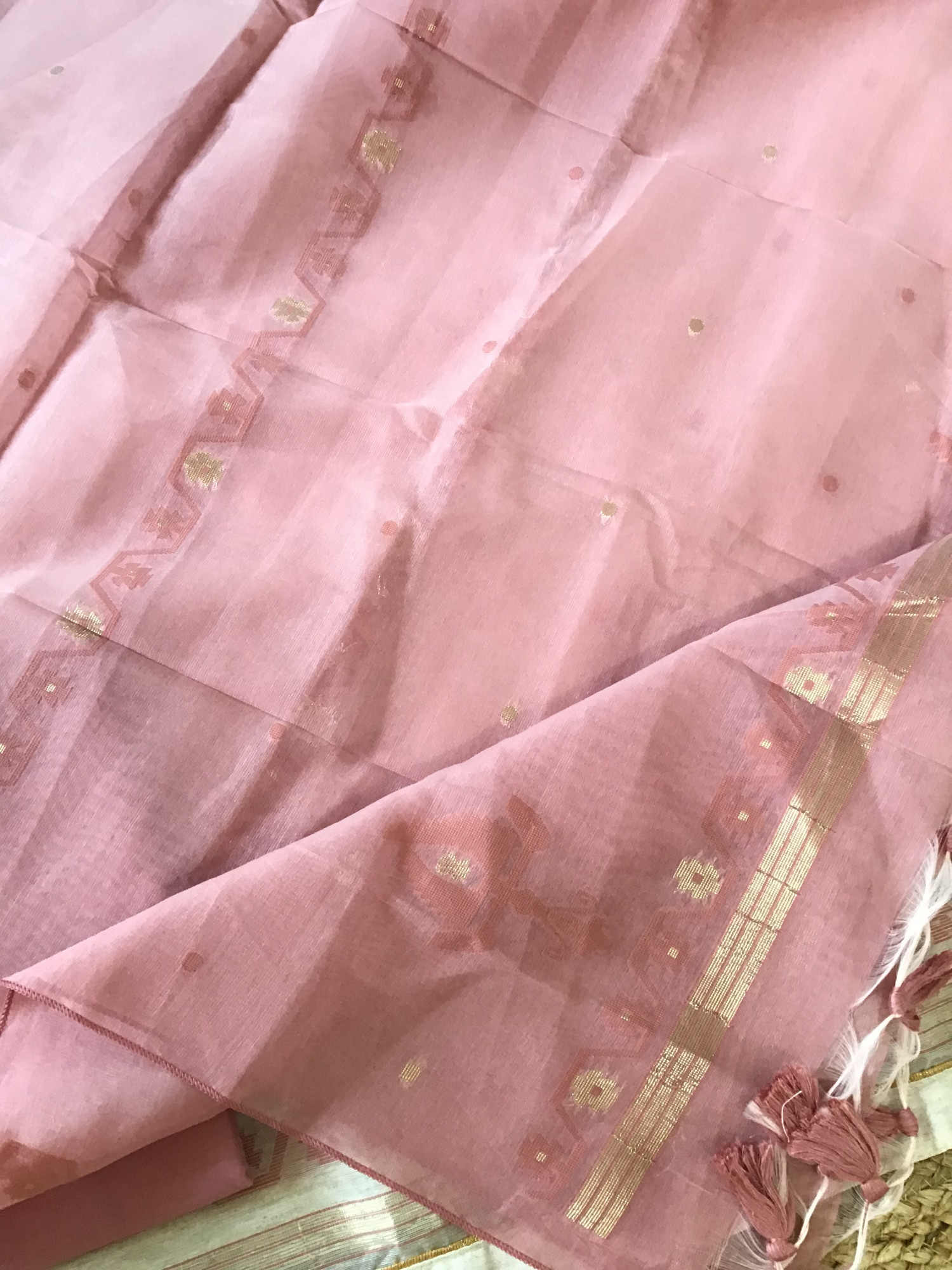 Soft Slub Chanderi Jamdani Weaved Suit - Beige