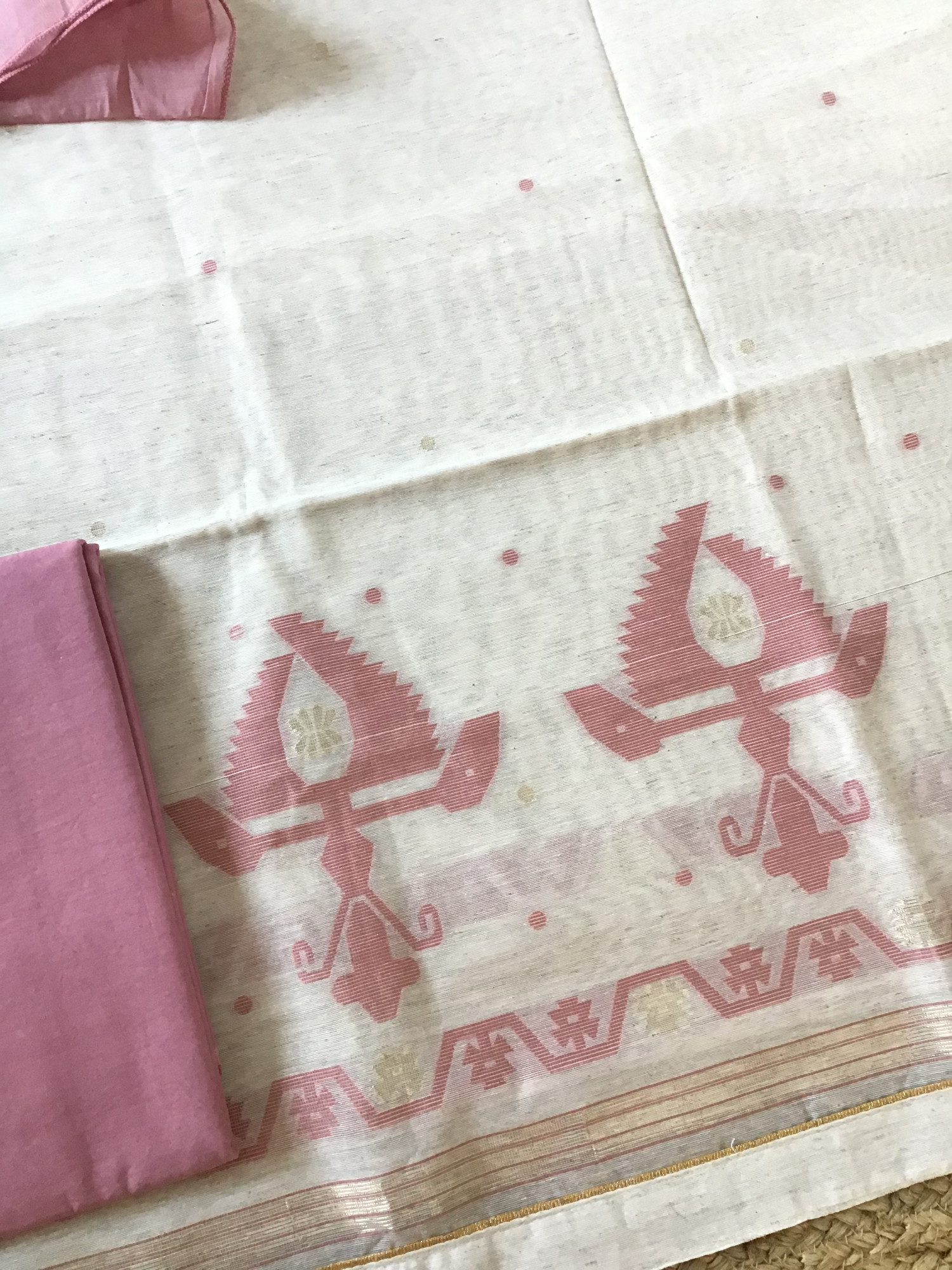 Soft Slub Chanderi Jamdani Weaved Suit - Beige