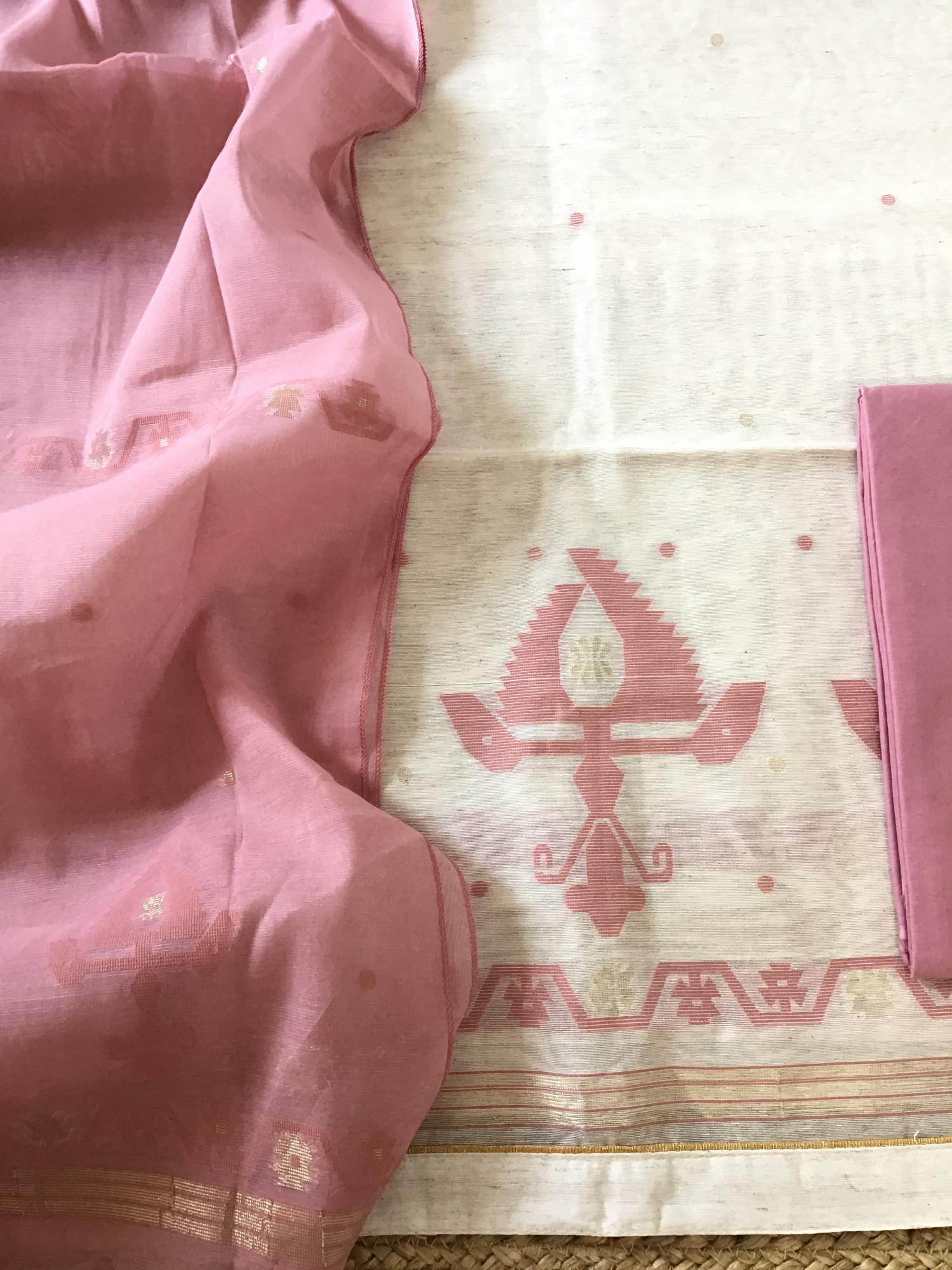 Soft Slub Chanderi Jamdani Weaved Suit - Beige