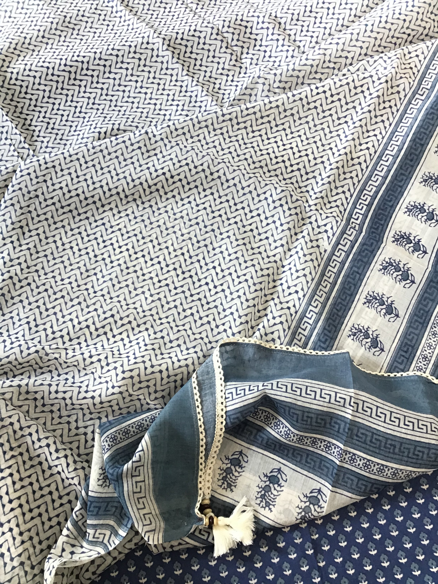 Pure Mul Cotton Printed Embroidered Suit - Blue