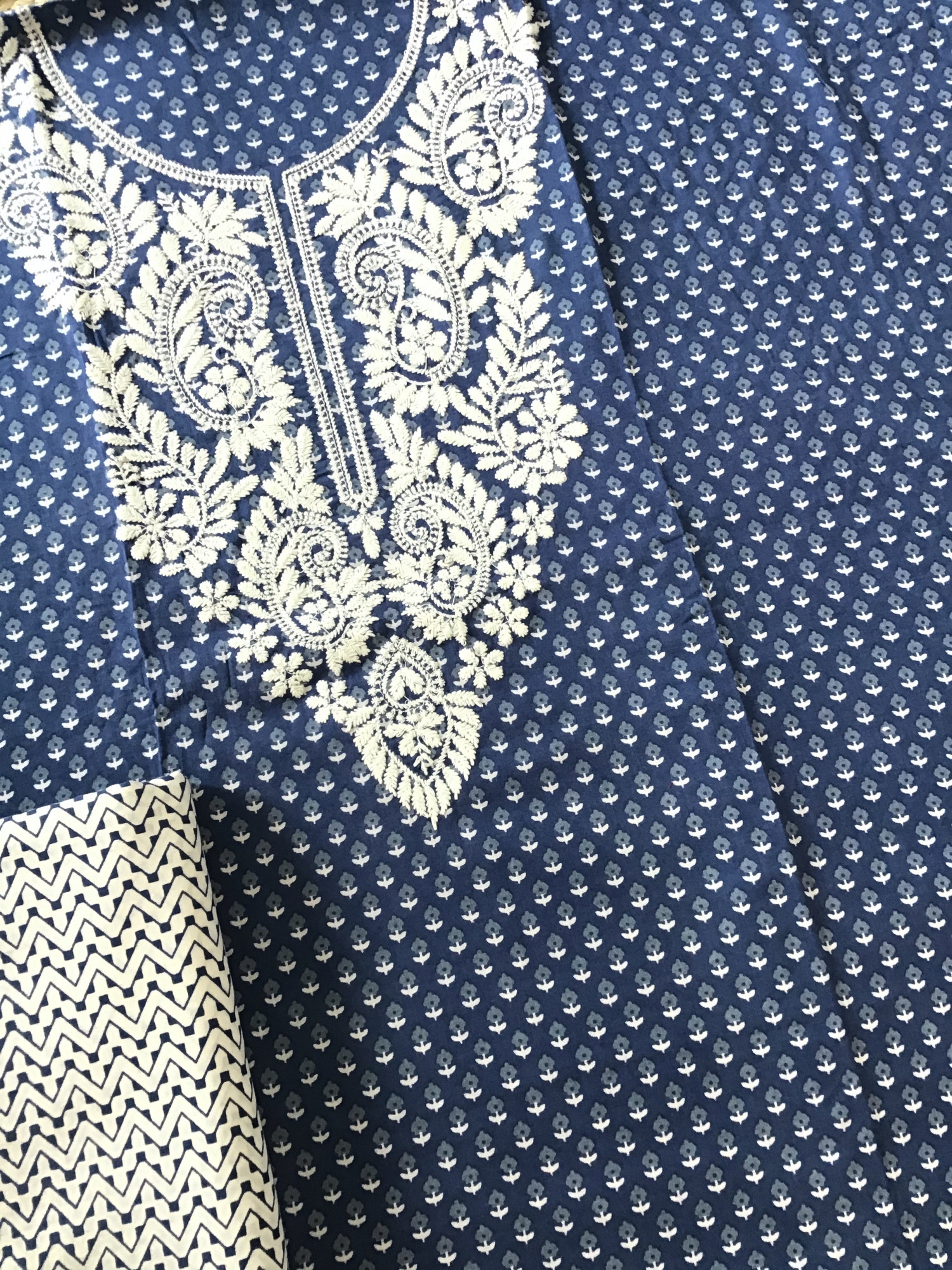 Pure Mul Cotton Printed Embroidered Suit - Blue