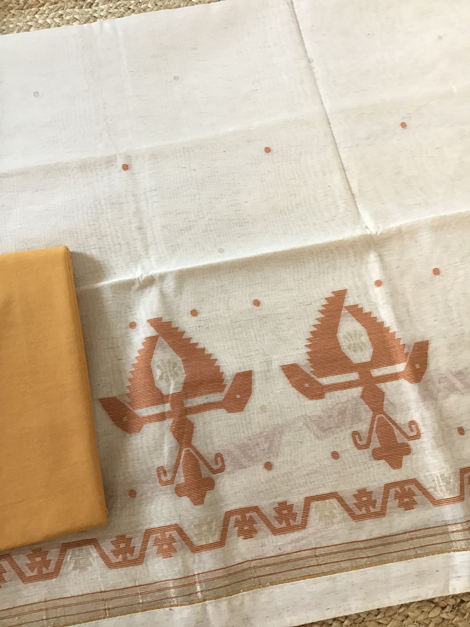 Soft Slub Chanderi Jamdani Weaved Suit - Beige