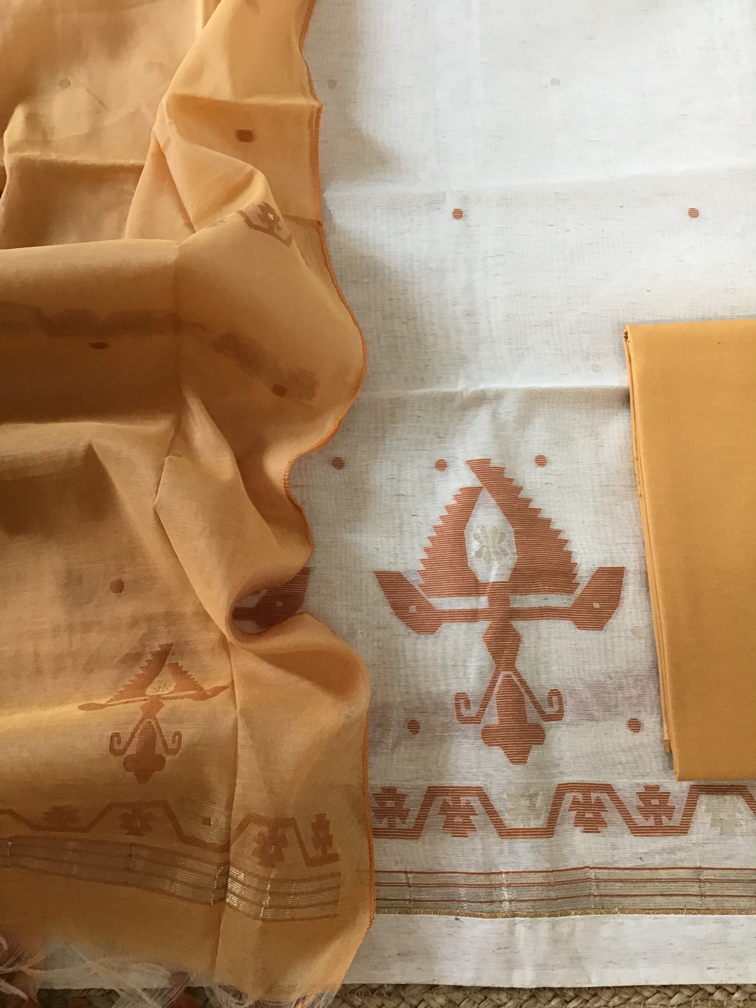 Soft Slub Chanderi Jamdani Weaved Suit - Beige