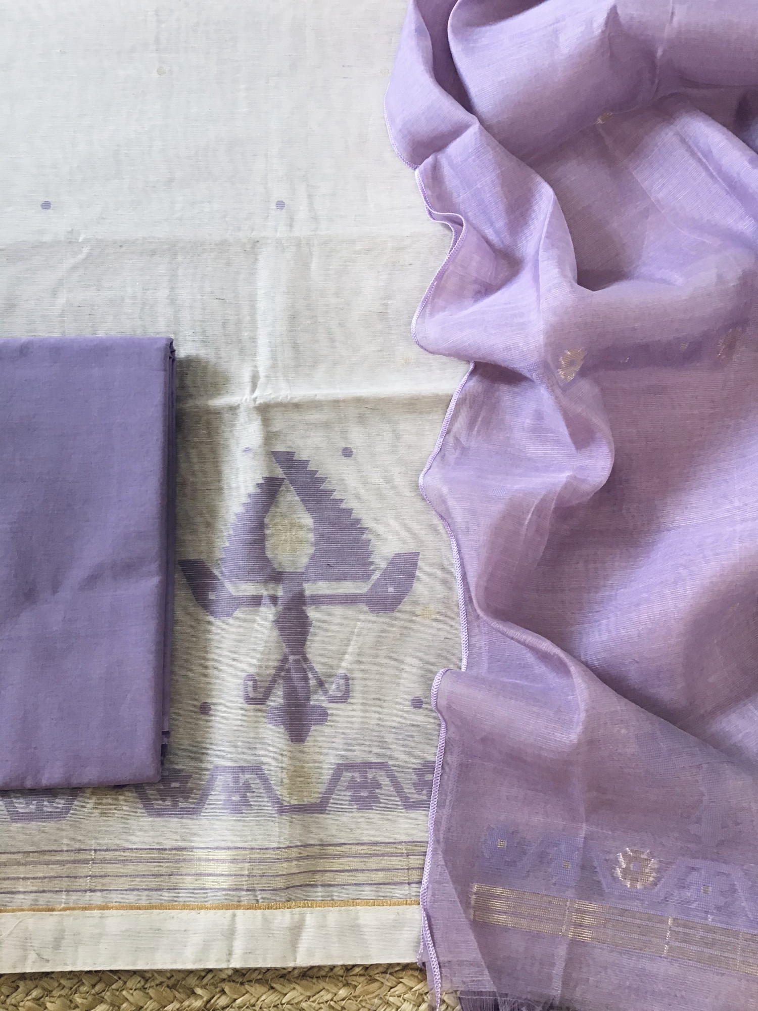 Soft Slub Chanderi Jamdani Weaved Suit - Beige