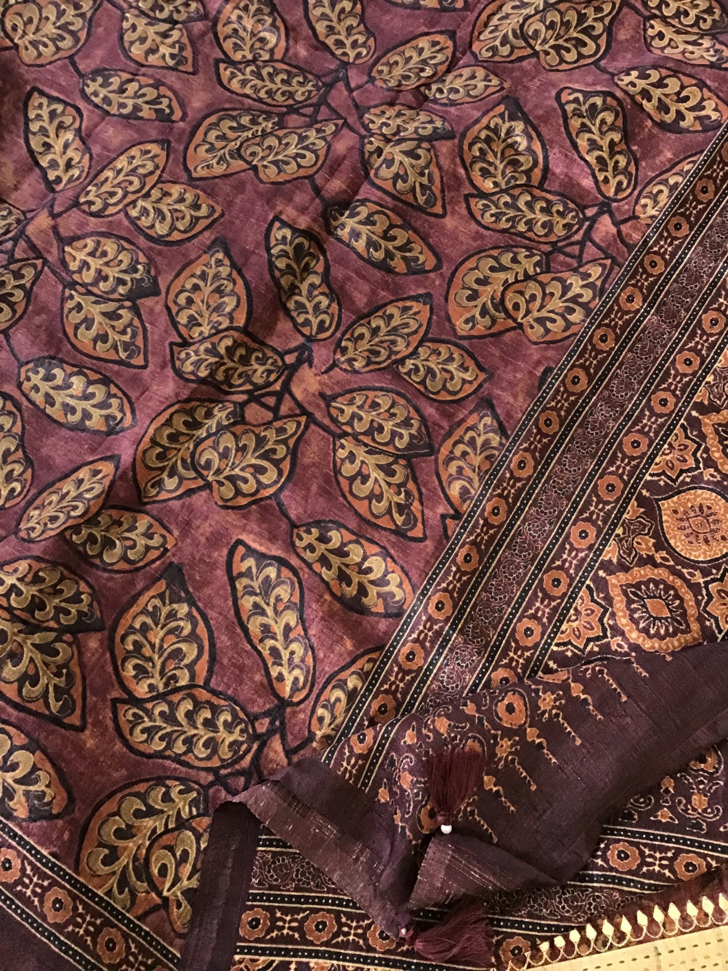 Soft Semi Tussar Printed Embroidered Suit - Wine