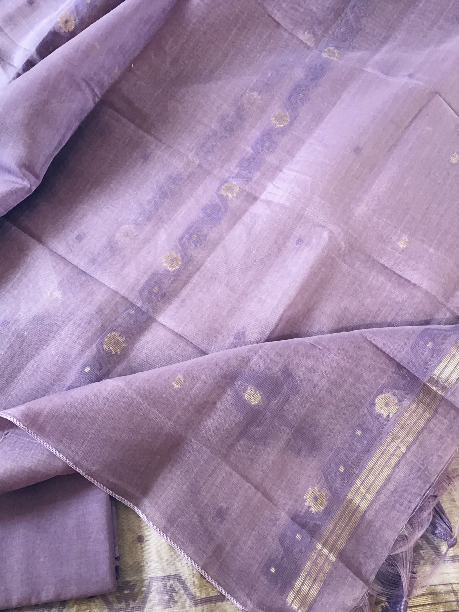 Soft Slub Chanderi Jamdani Weaved Suit - Beige