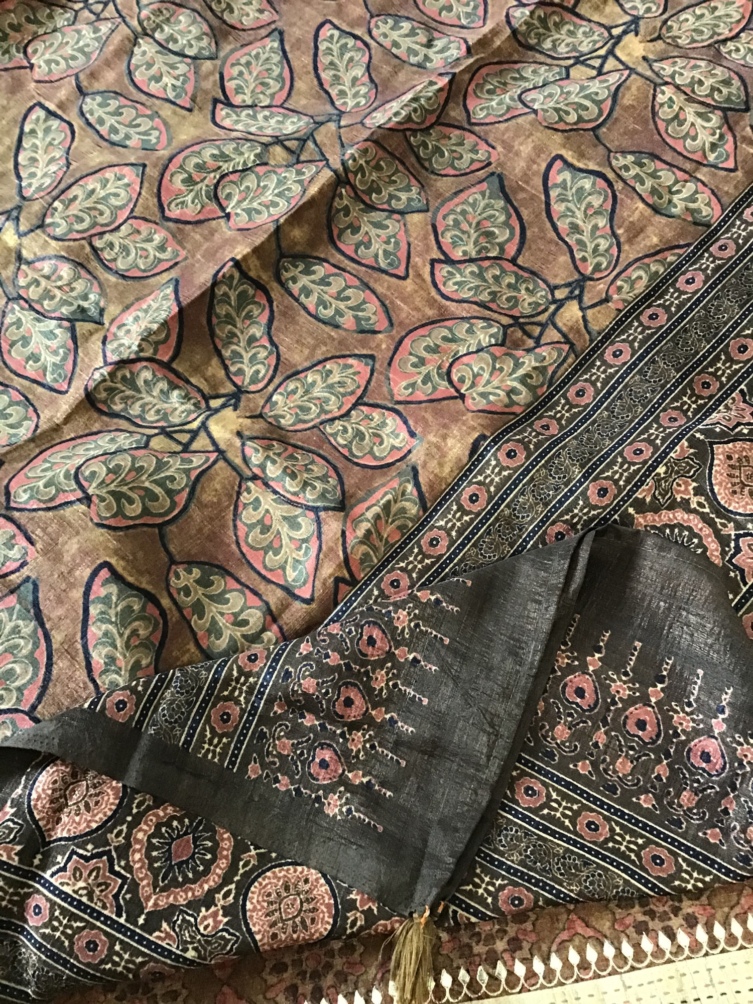 Soft Semi Tussar Printed Embroidered Suit - Brown