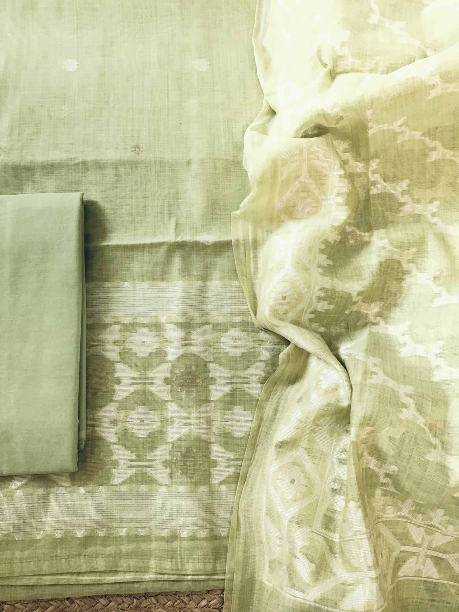 Soft Slub Chanderi Jamdani Weaved Suit - Green