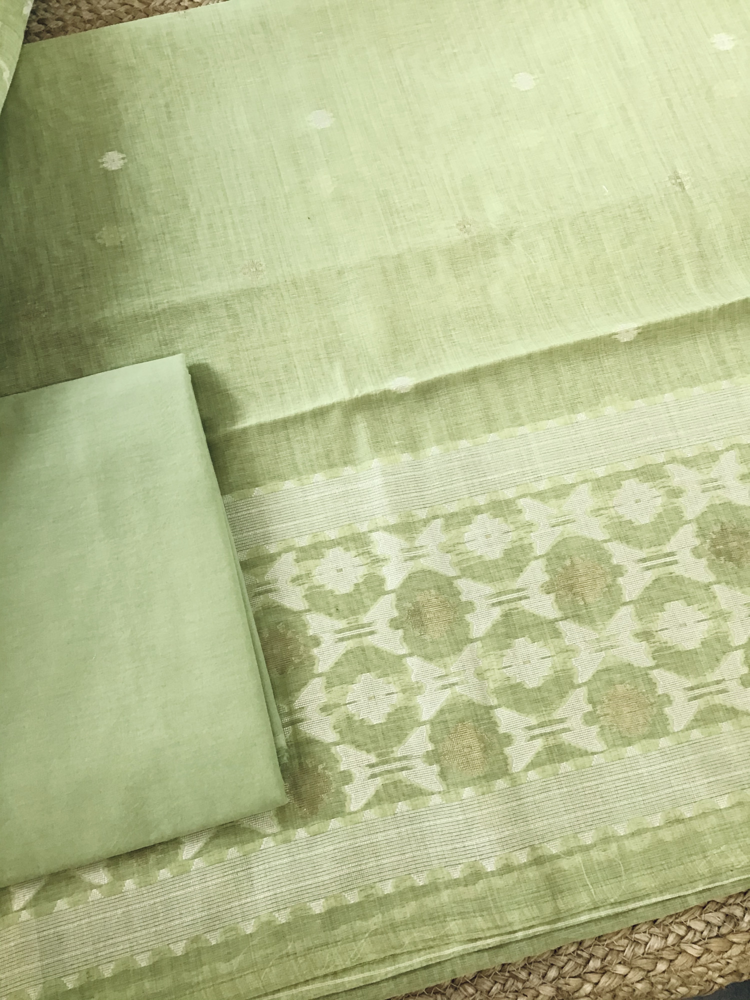 Soft Slub Chanderi Jamdani Weaved Suit - Green