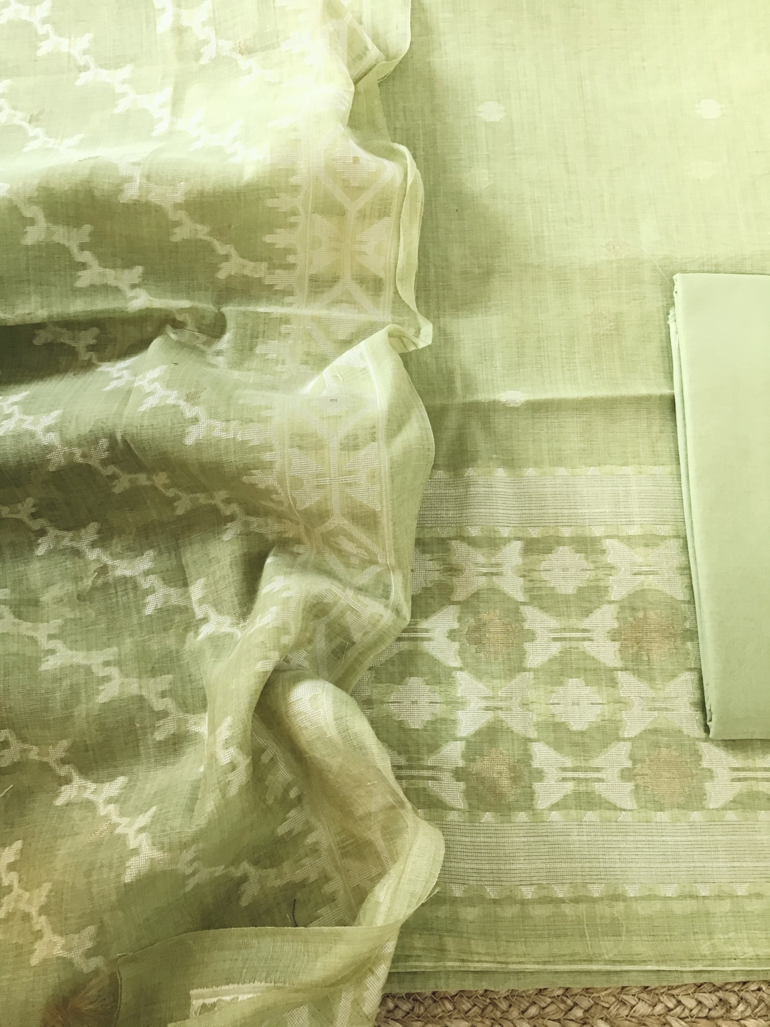 Soft Slub Chanderi Jamdani Weaved Suit - Green