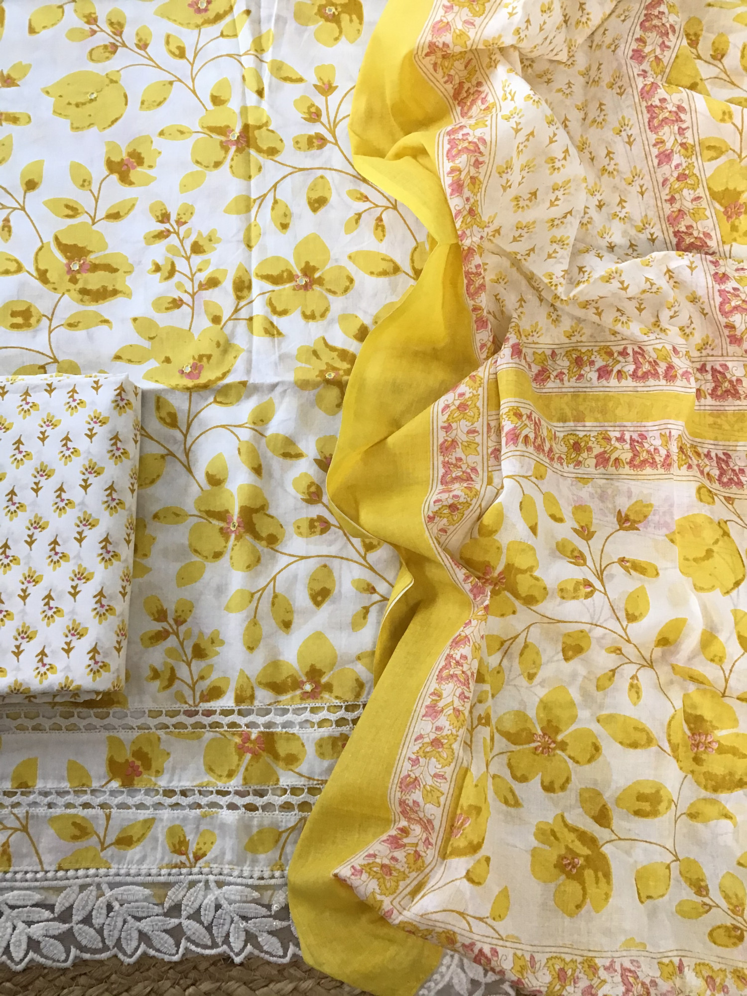 Pure Cotton Printed Embroidered Suit - Yellow