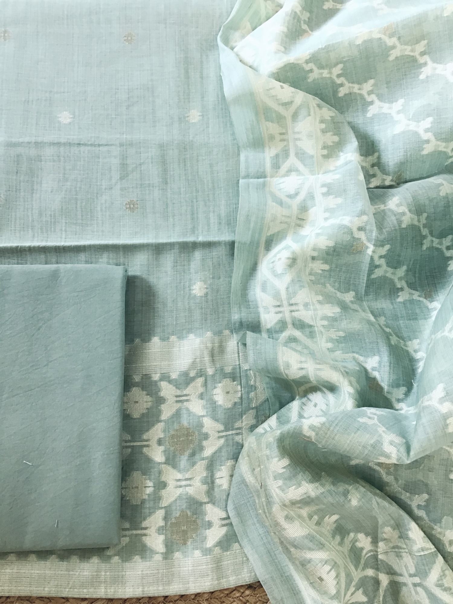 Soft Slub Chanderi Jamdani Weaved Suit - Blue