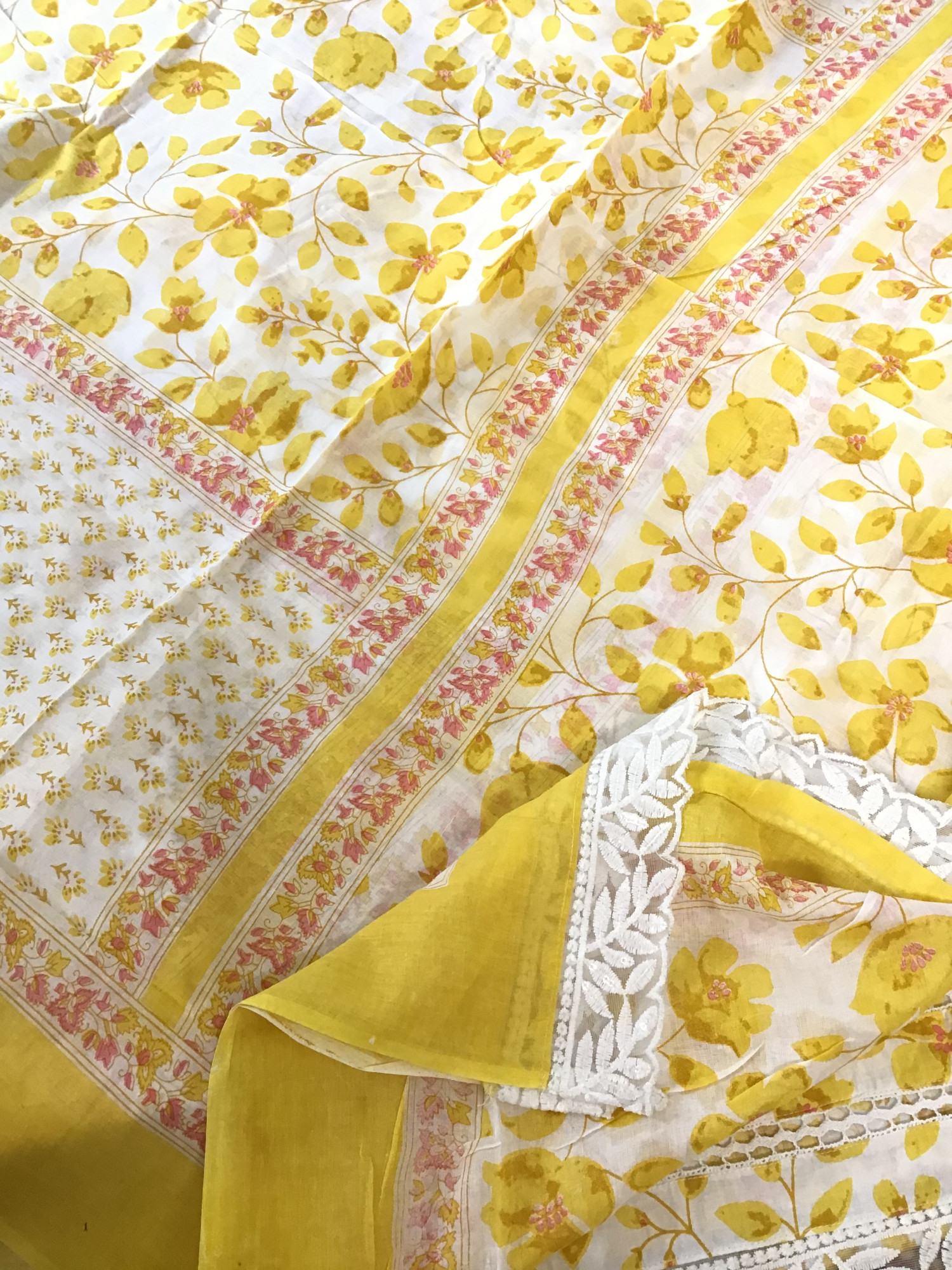 Pure Cotton Printed Embroidered Suit - Yellow