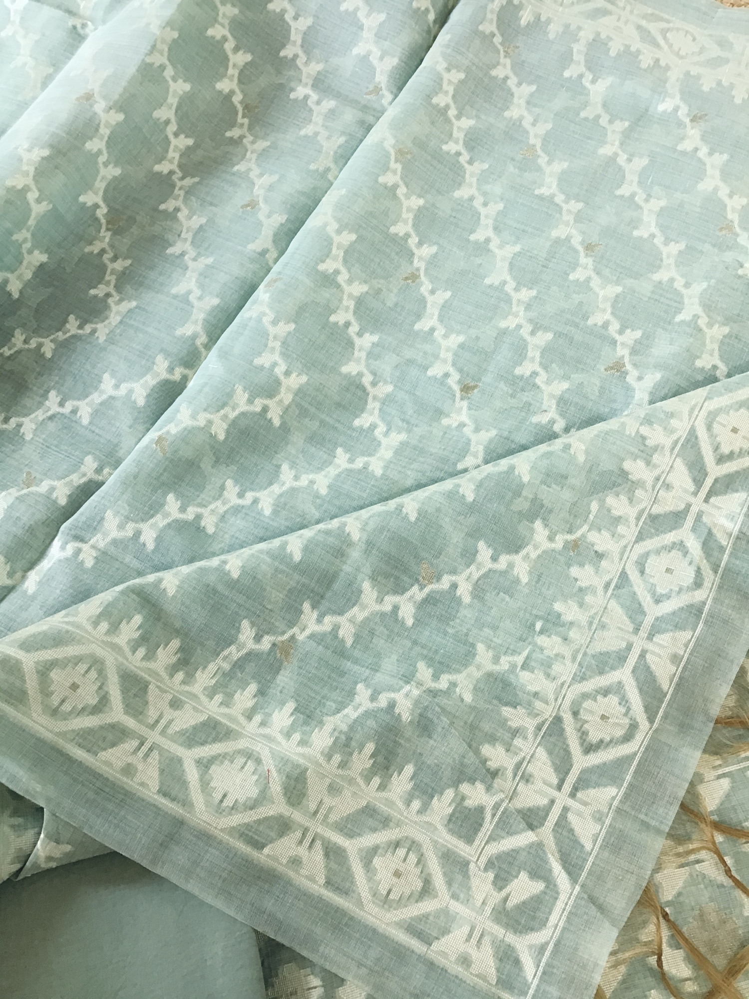 Soft Slub Chanderi Jamdani Weaved Suit - Blue