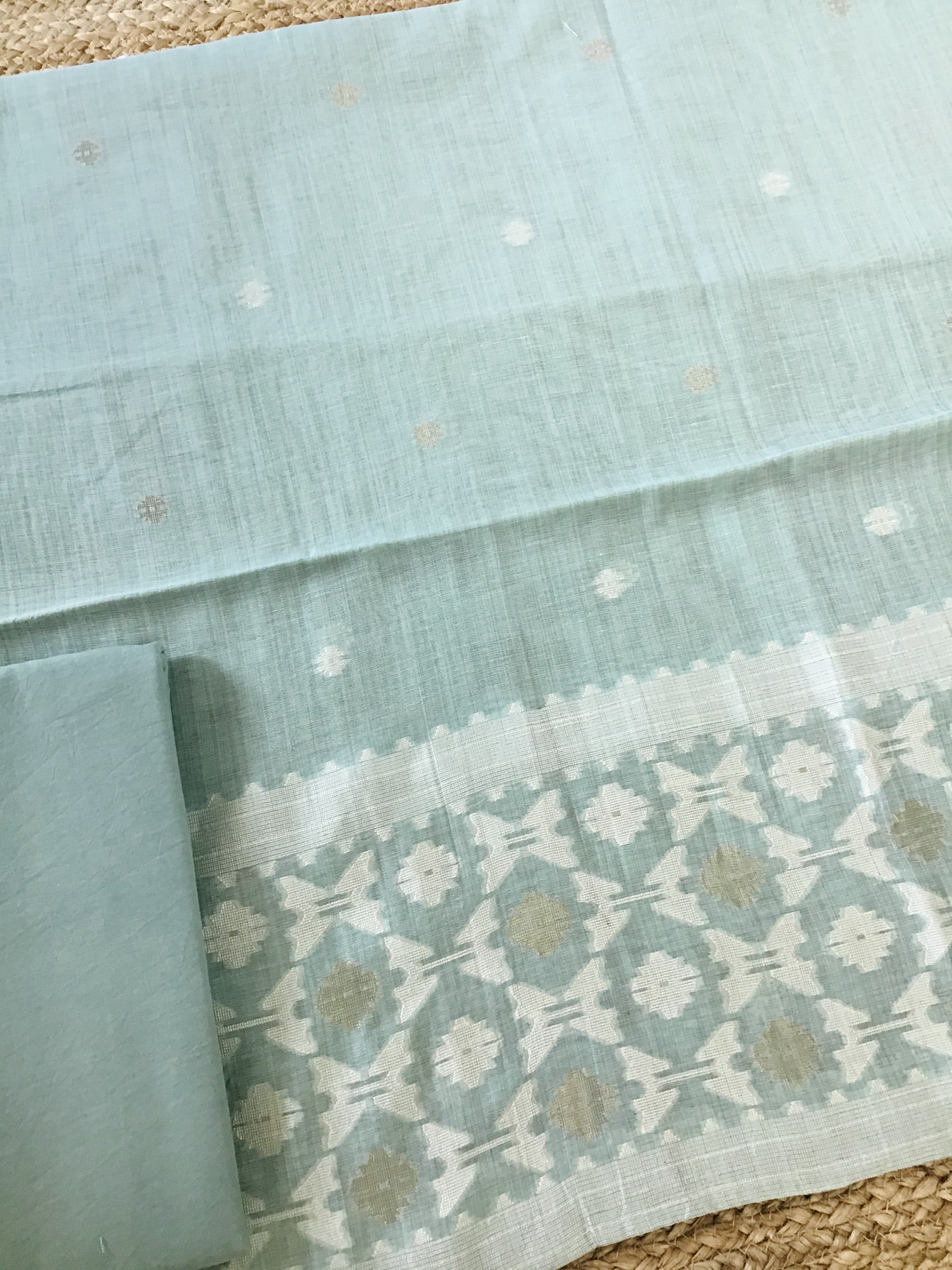 Soft Slub Chanderi Jamdani Weaved Suit - Blue