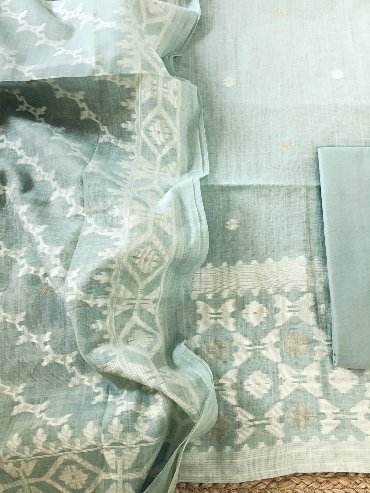 Soft Slub Chanderi Jamdani Weaved Suit - Blue