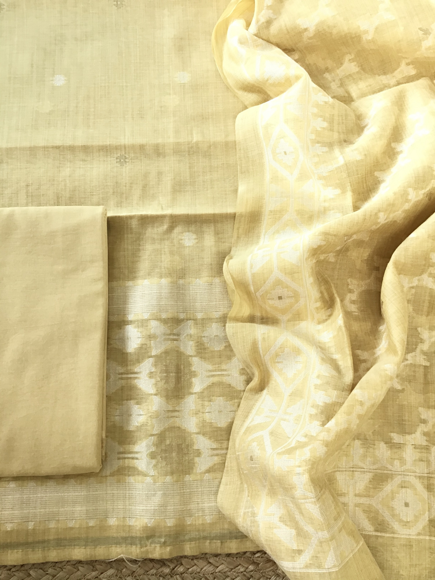 Soft Slub Chanderi Jamdani Weaved Suit - Yellow