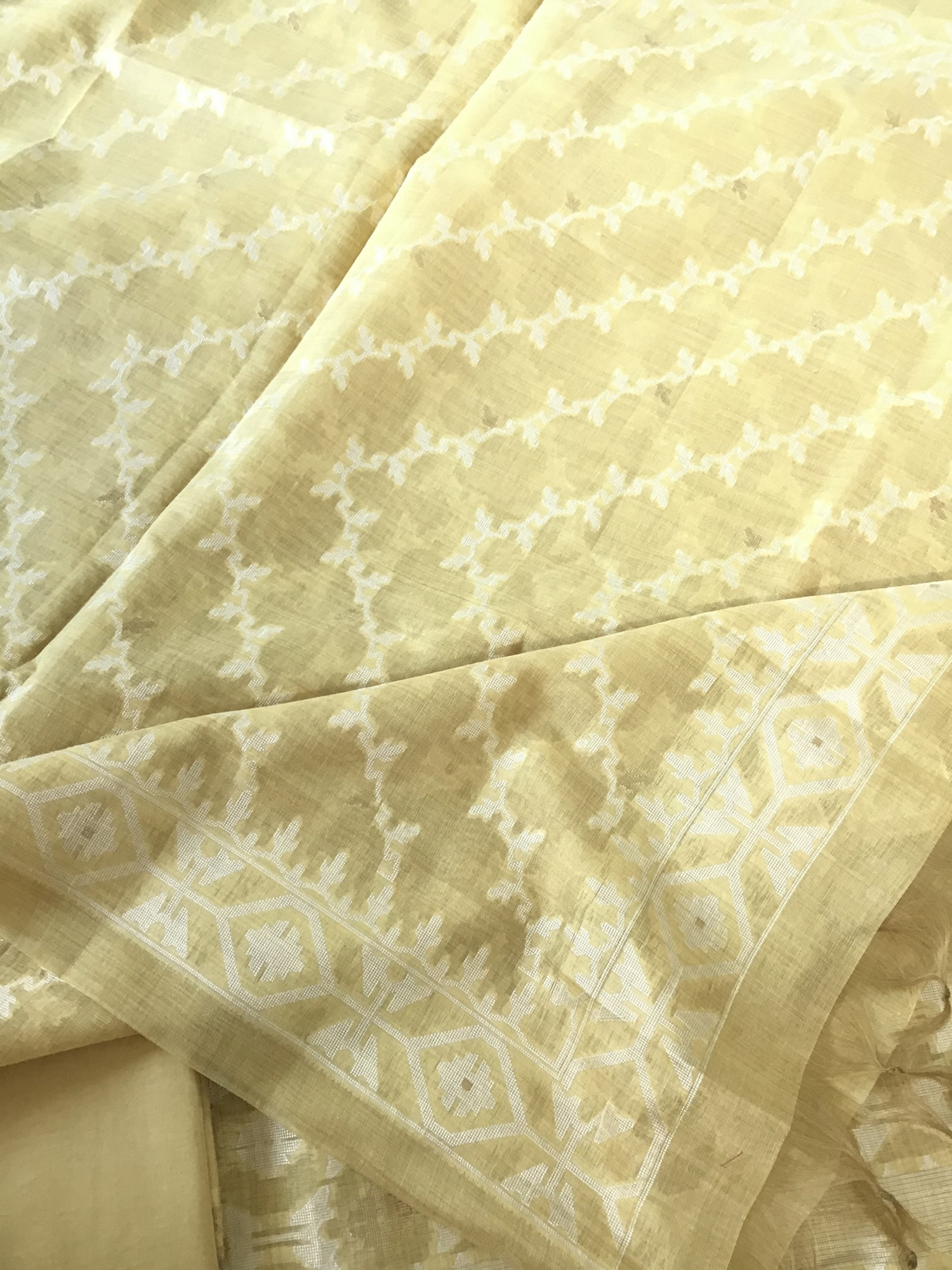 Soft Slub Chanderi Jamdani Weaved Suit - Yellow