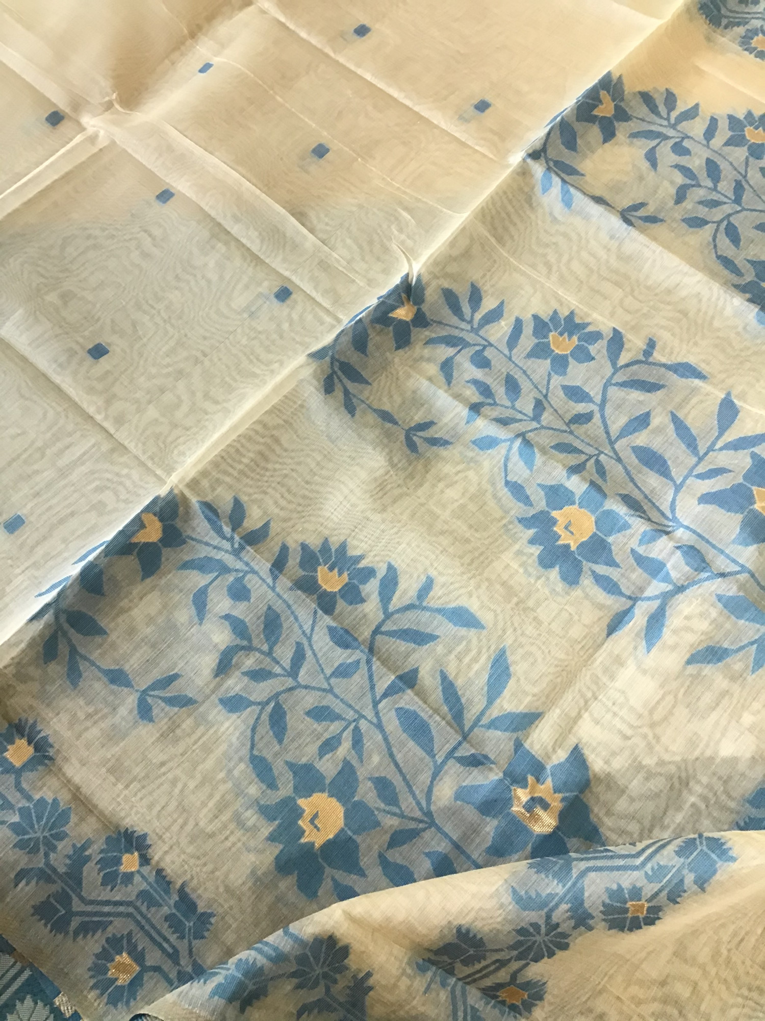 Soft Slub Chanderi Jamdani Weaved Suit - Blue