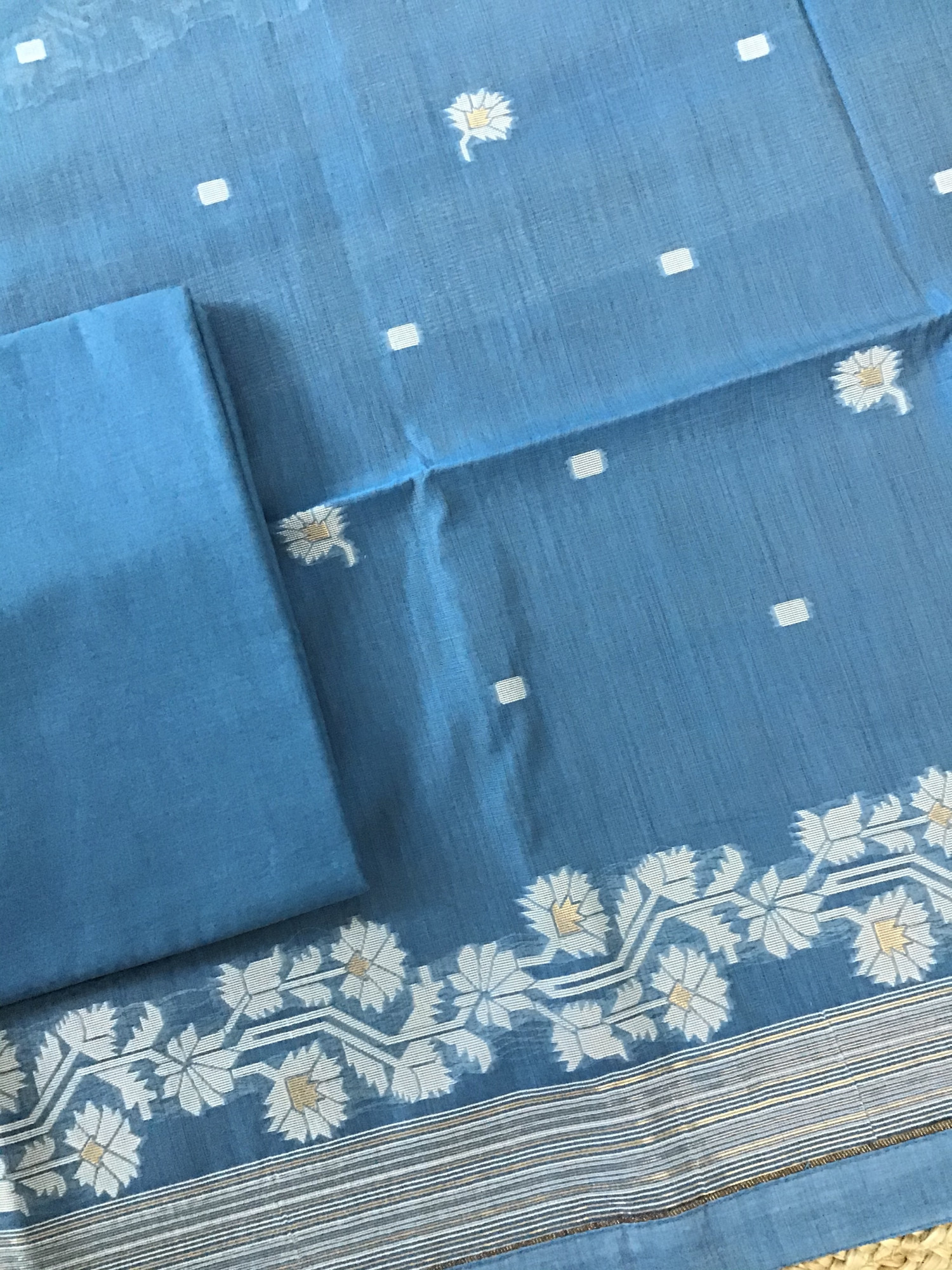 Soft Slub Chanderi Jamdani Weaved Suit - Blue