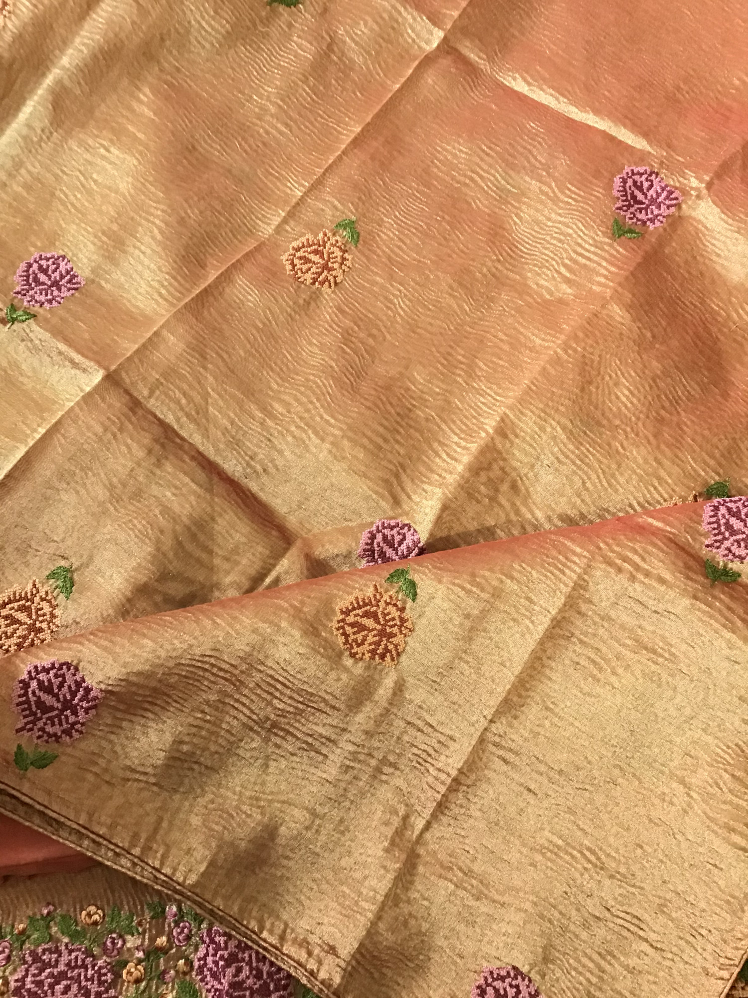 Soft Fine Crushed Tissue Embroidered Suit - Orange