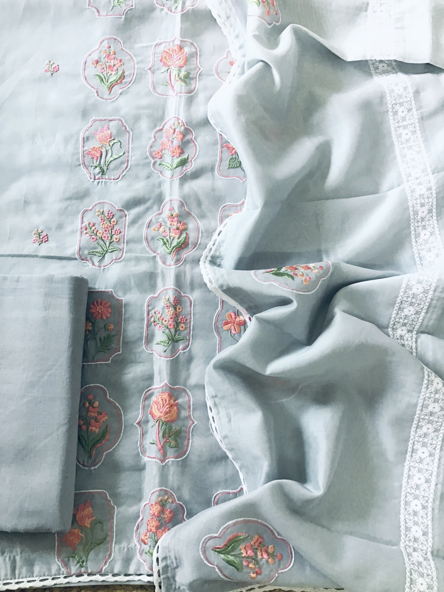 Soft Chanderi Embroidered Suit - Grey